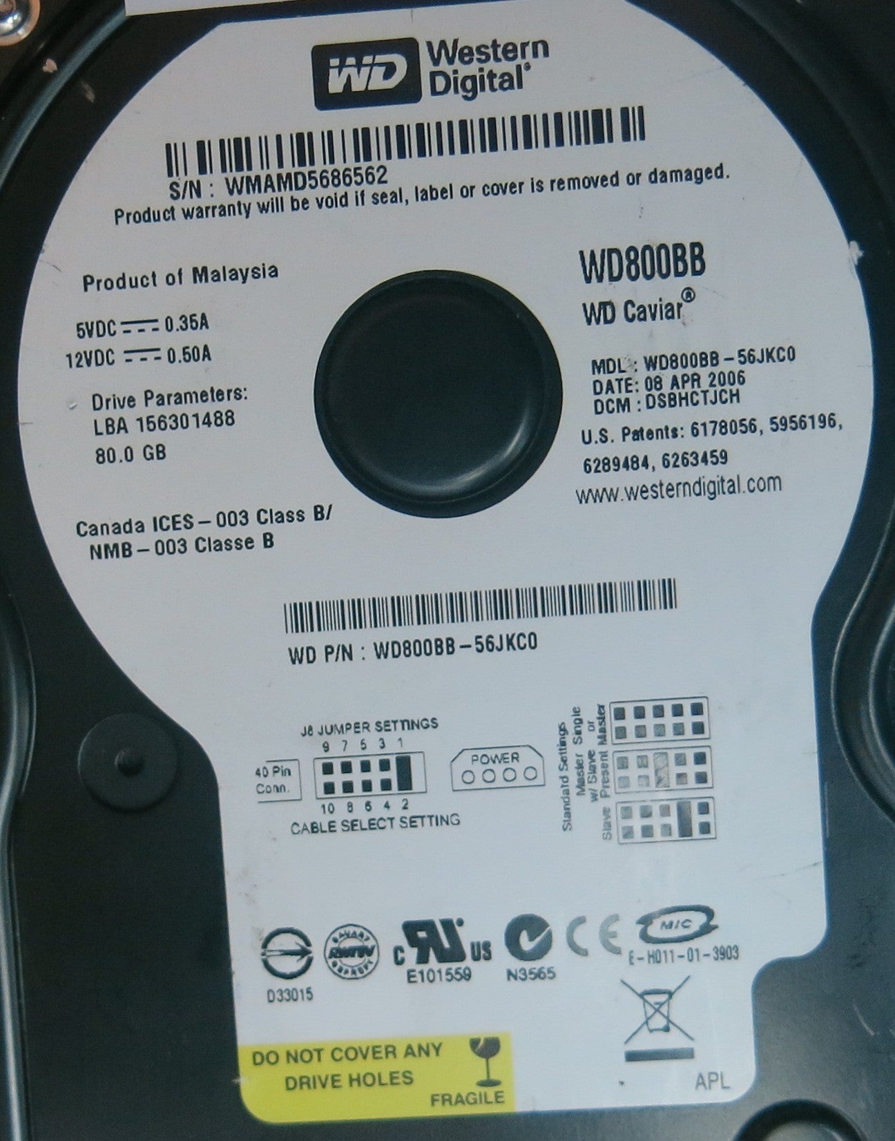 WD800BB-56JKC0, PN , DCM  DSBHCTJCH, 2060-701292-000 REV A PCB
