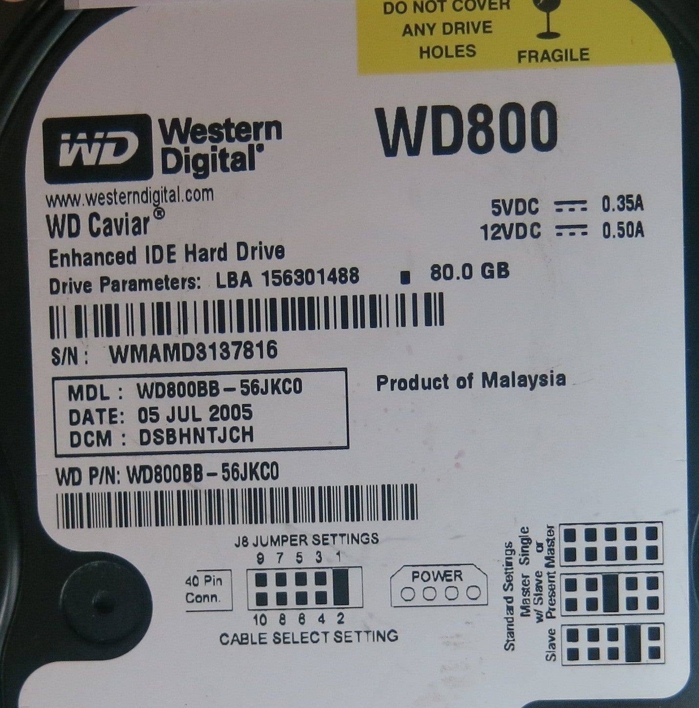 WD800BB-56JKC0, PN , DCM  DSBHNTJCH, 2060-701292-000 REV A PCB