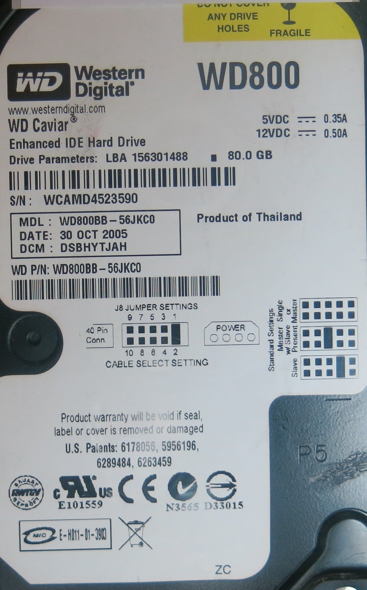 WD800BB-56JKC0, PN , DCM  DSBHYTJAH, 2060-701292-000 REV A PCB