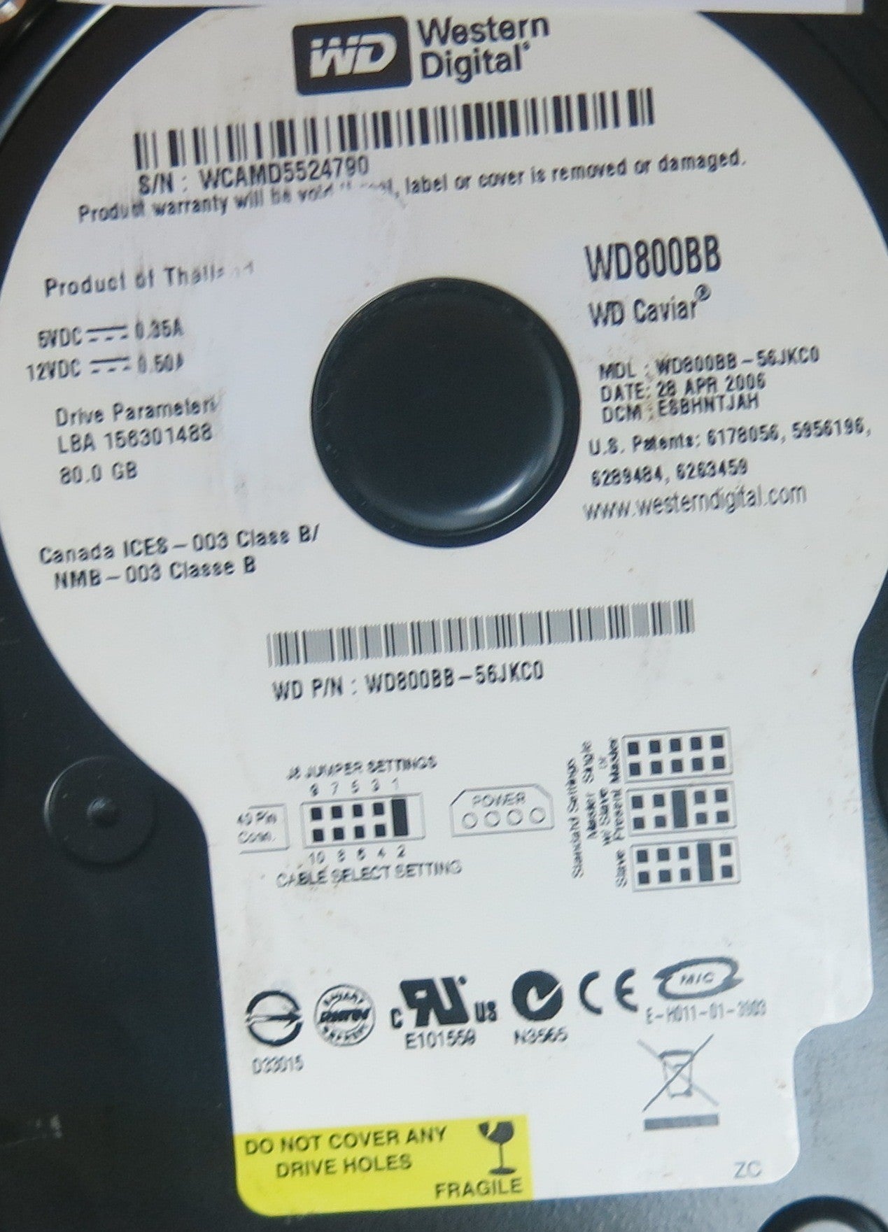 WD800BB-56JKC0, PN , DCM  ESBHNTJAH, 2060-701292-000 REV A PCB