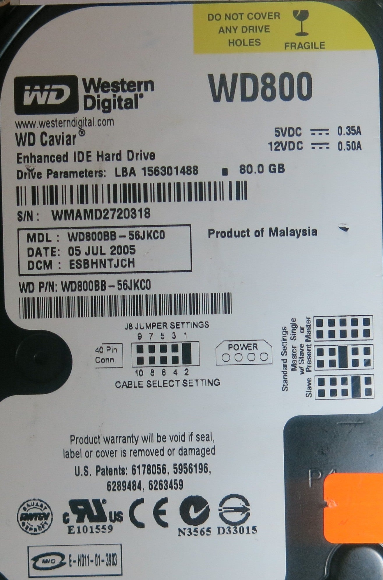 WD800BB-56JKC0, PN , DCM  ESBHNTJCH, 2060-701292-000 REV A PCB