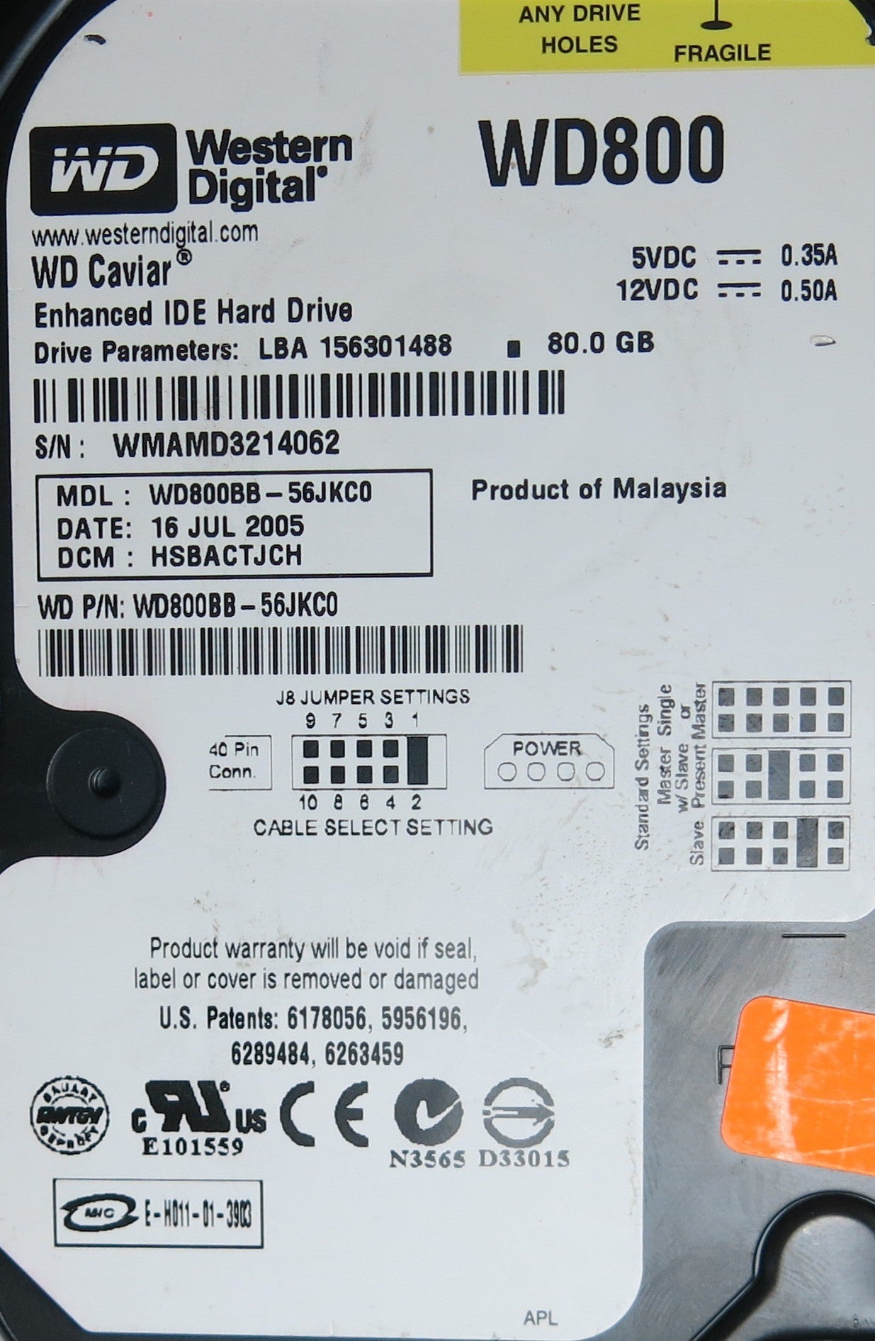 WD800BB-56JKC0, PN , DCM  HSBACTJCH, 2060-701292-000 REV A PCB