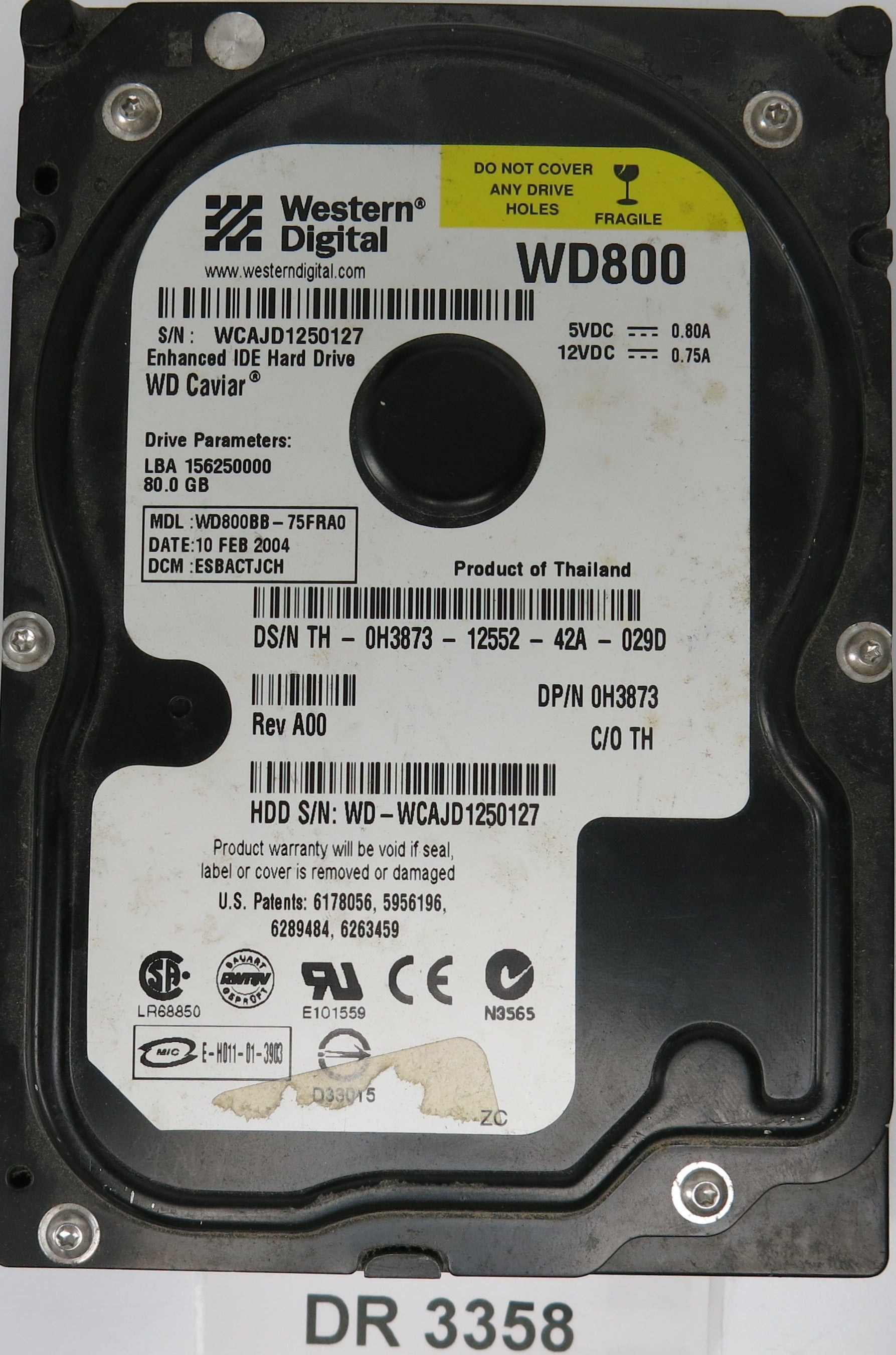 WD800BB-75FRA0, DCM: ESBACTJCH, 80GB 3.5, PCB 2060-001159-006 REV A