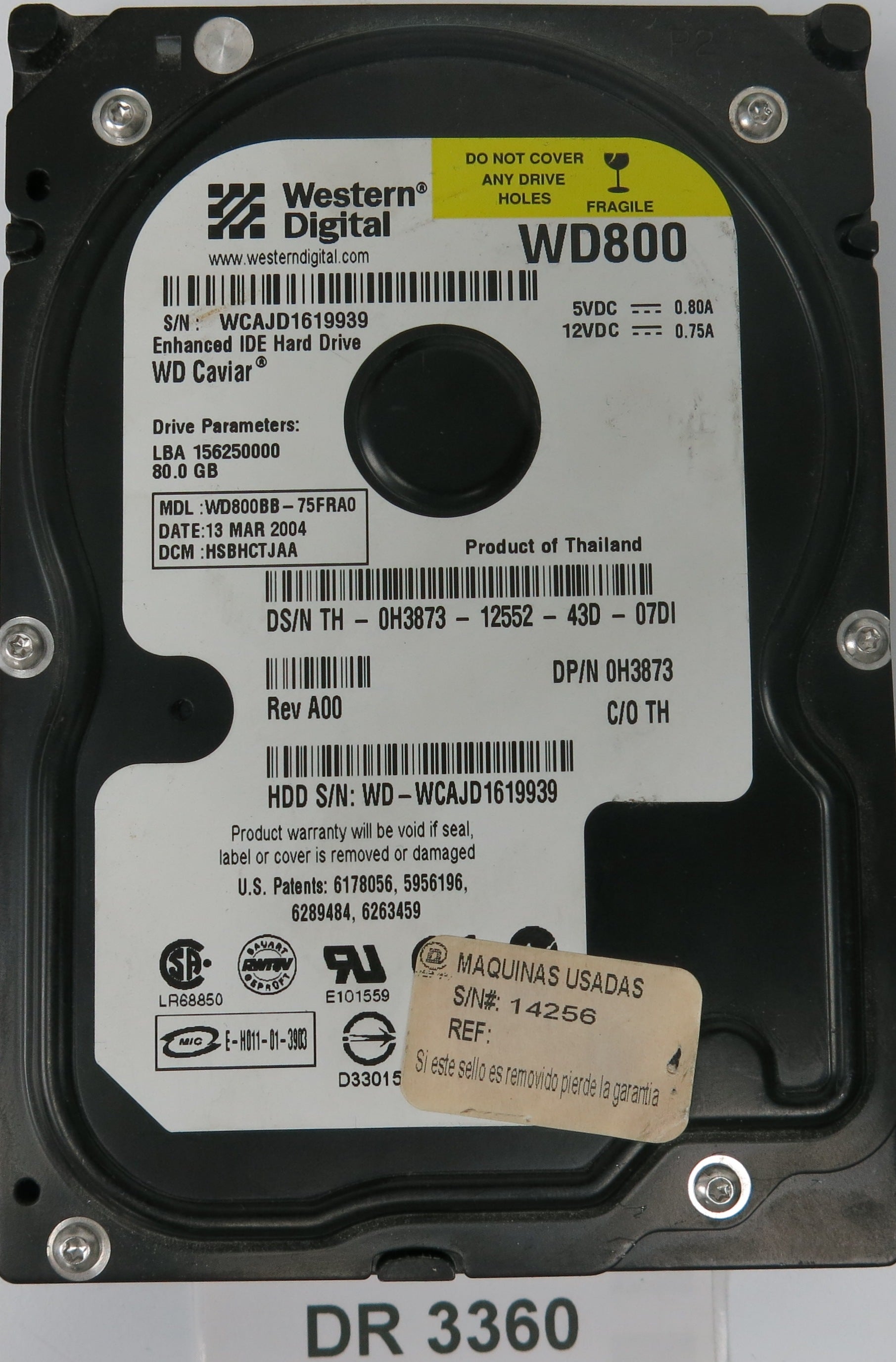 WD800BB-75FRA0, DCM: HSBHCTJAA, 80GB 3.5, PCB 2060-001159-006 REV A