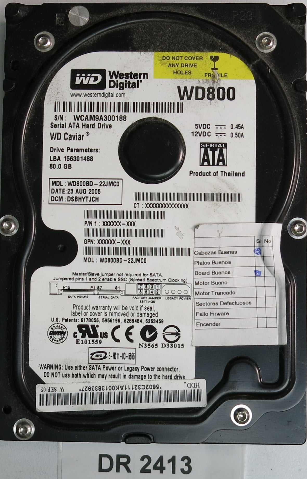 WD800BD-22JMC0, DCM DSBHYTJCH, 80GB 3.5, PCB 2060-701293-001 REV A