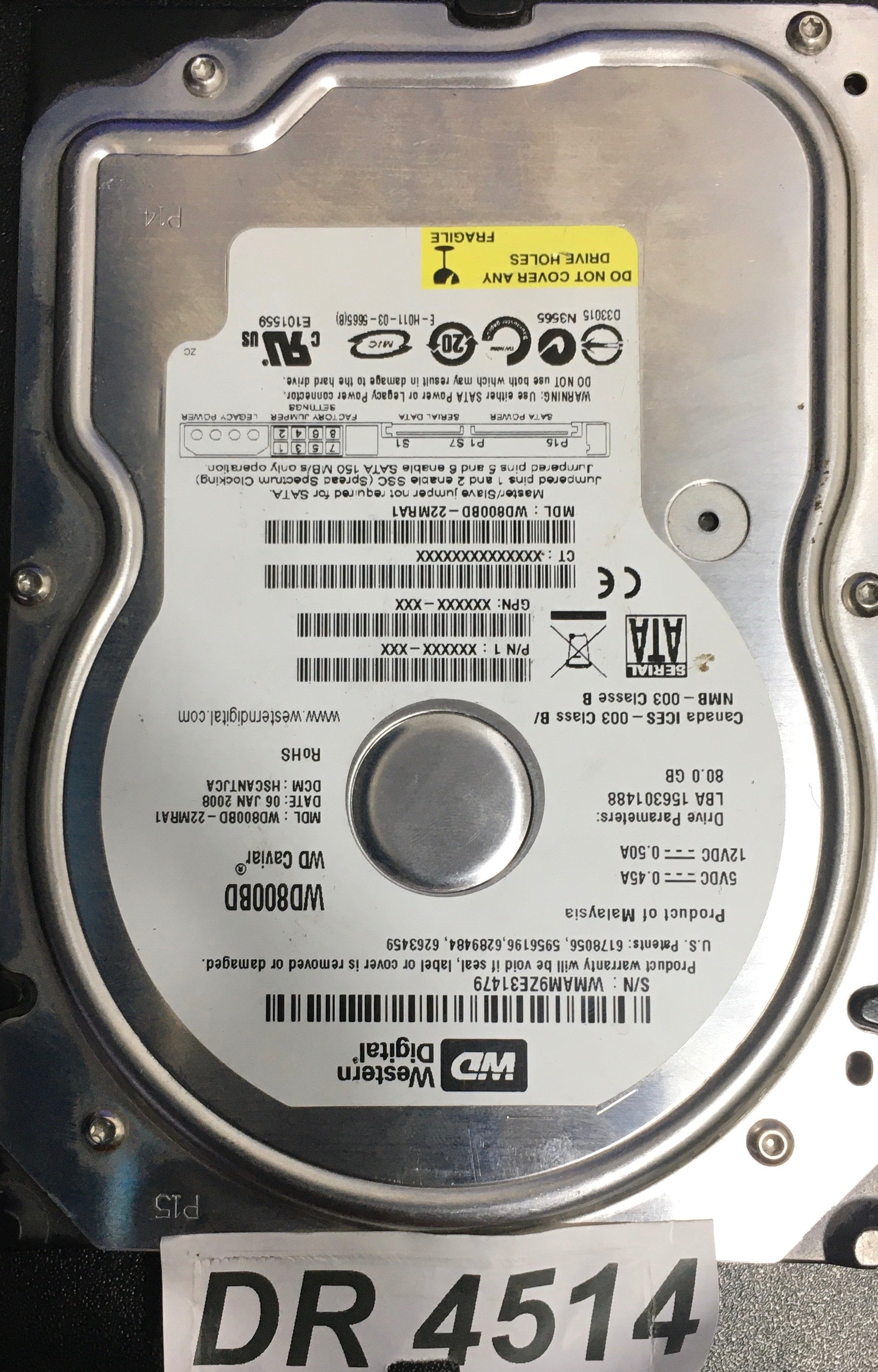 WD800BD-22MRA1  Serial:WMAM9ZE31479  80GB 3.5  PCB: 2060-701335-005 REV A