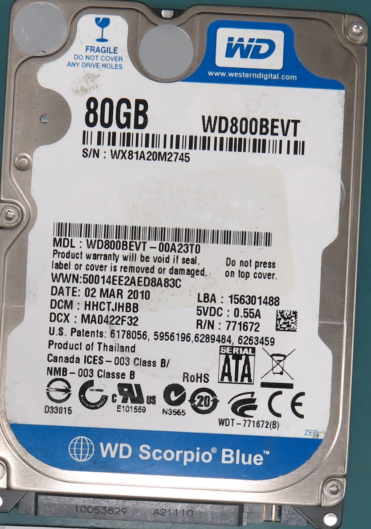 WD800BEVT-00A23T0, DCM HHCTJHBB