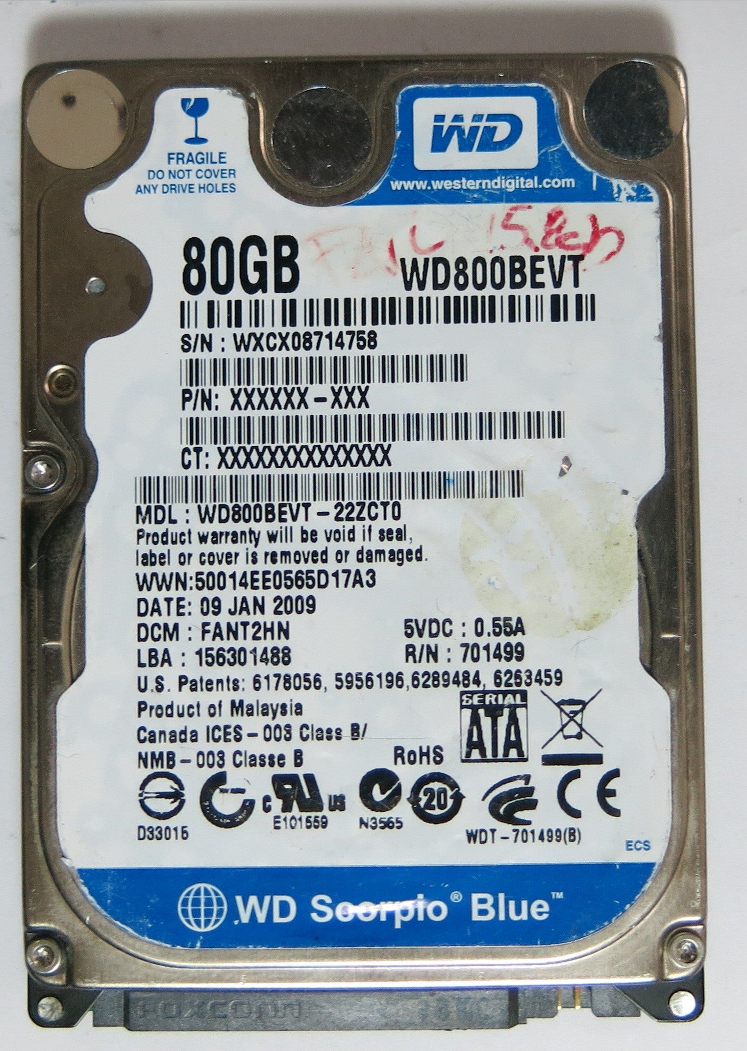 WD800BEVT-22ZCT0 PN FW FANT2NH 80GB