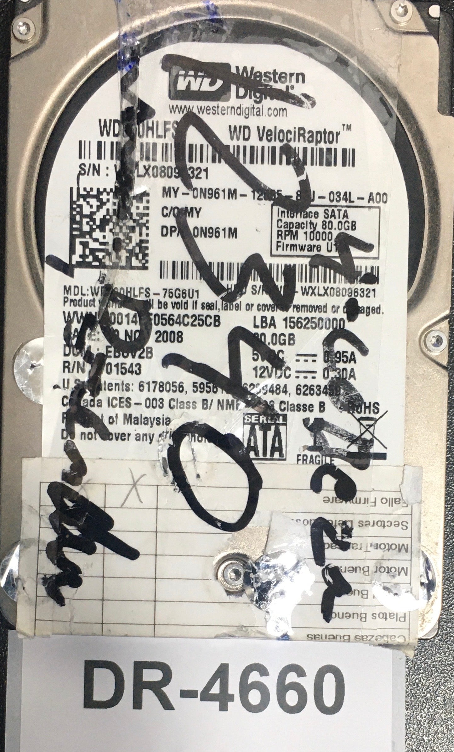 WD800HLFS,  Serial: WXLX08096321,  80GB 2.5,  PCB:2060-701543-003- REV B,
