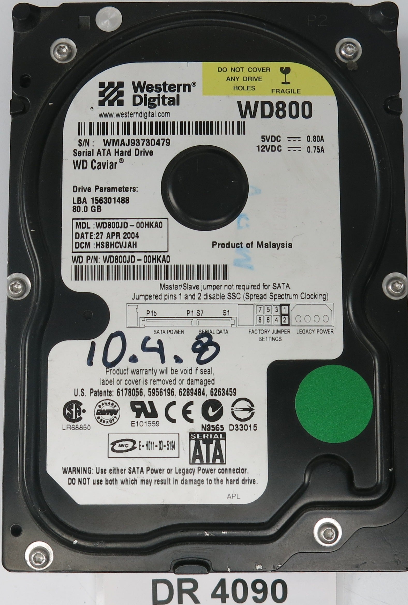 WD800JD-00HKA0,  DCM: HSBHCVJAH,  Serial: WMAJ93730479,  80GB 3.5
