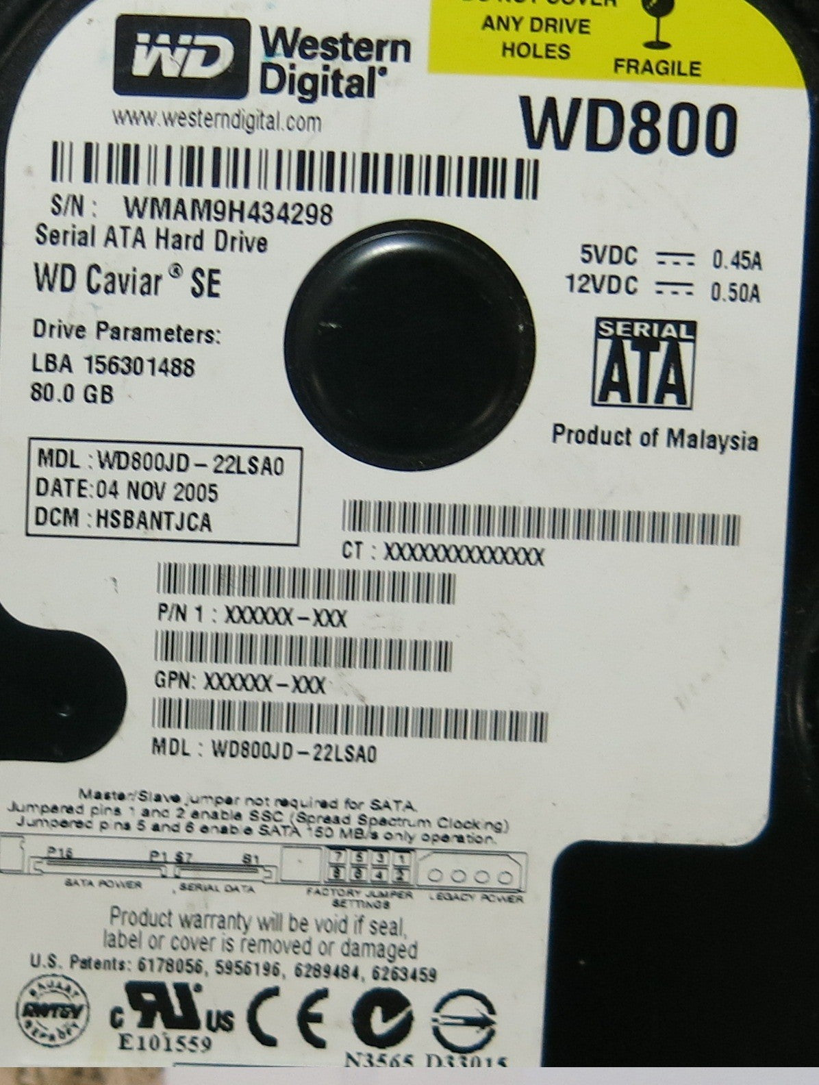 WD800JD-22LSA0 2060-701335-005 REV A PCB