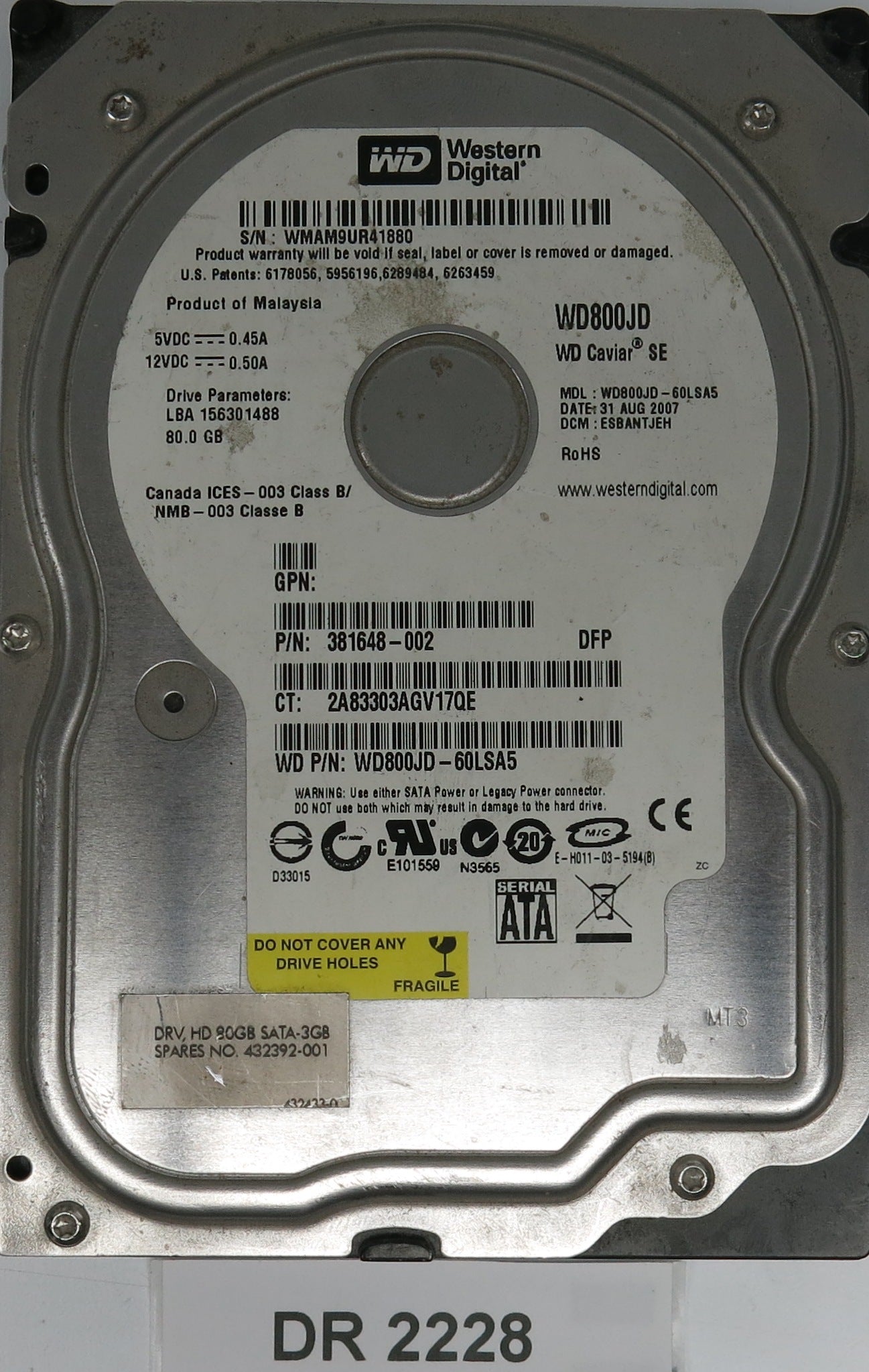WD800JD-60LSA5 DCM ESBANTJEH WMAM9UR41880 80GB 3.5 PCB 2060-701335-005 REV A