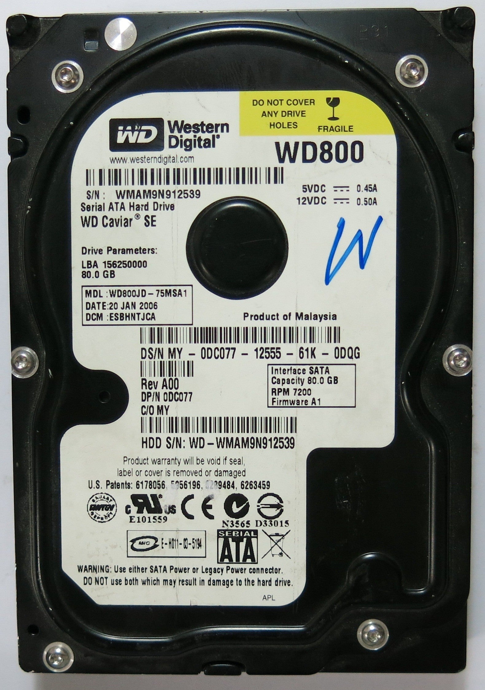 WD800JD-75MSA1 PN FW ESBHNYJCA 80GB