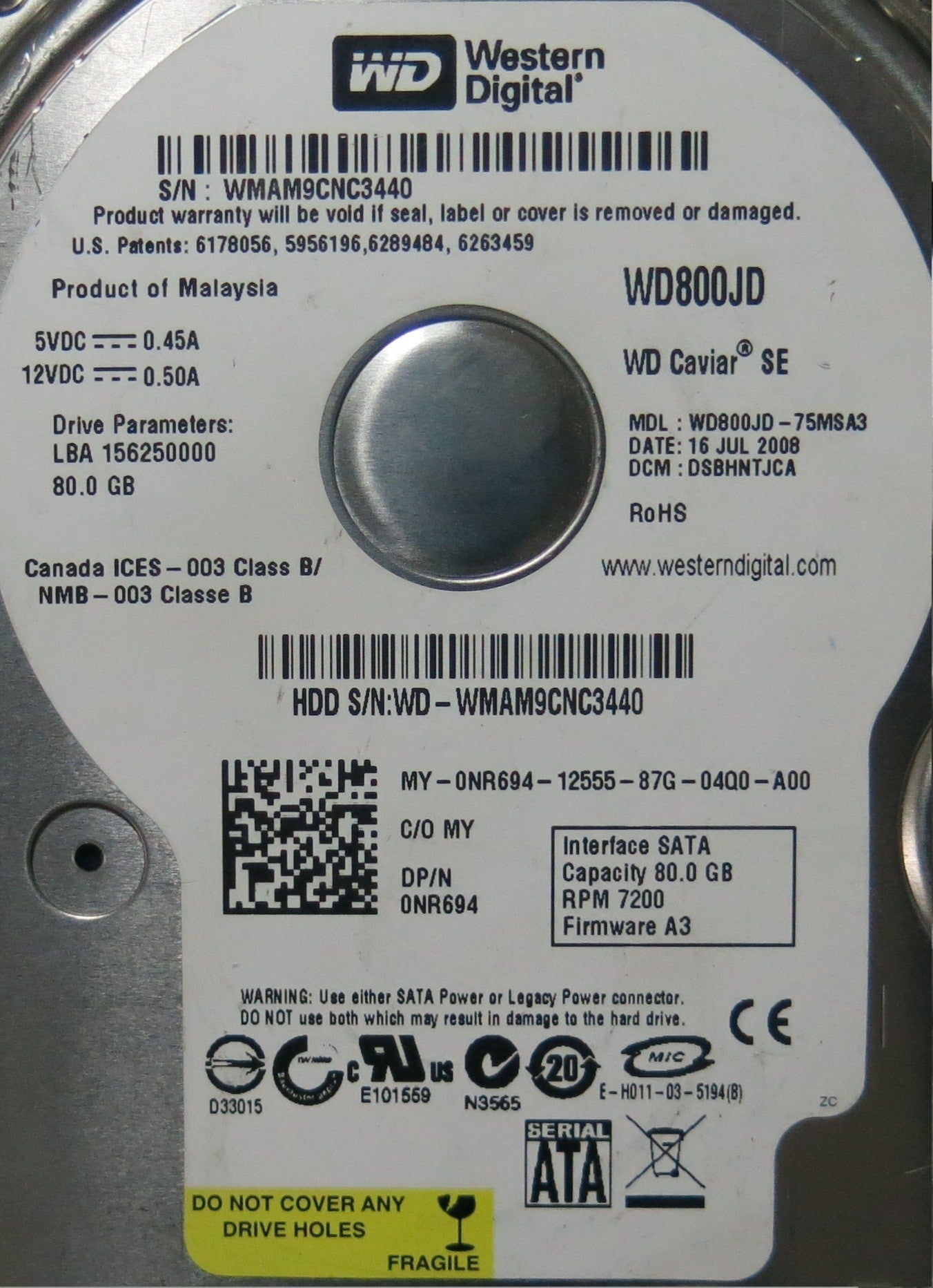 WD800JD-75MSA3 2060-701335-006 REV A PCB
