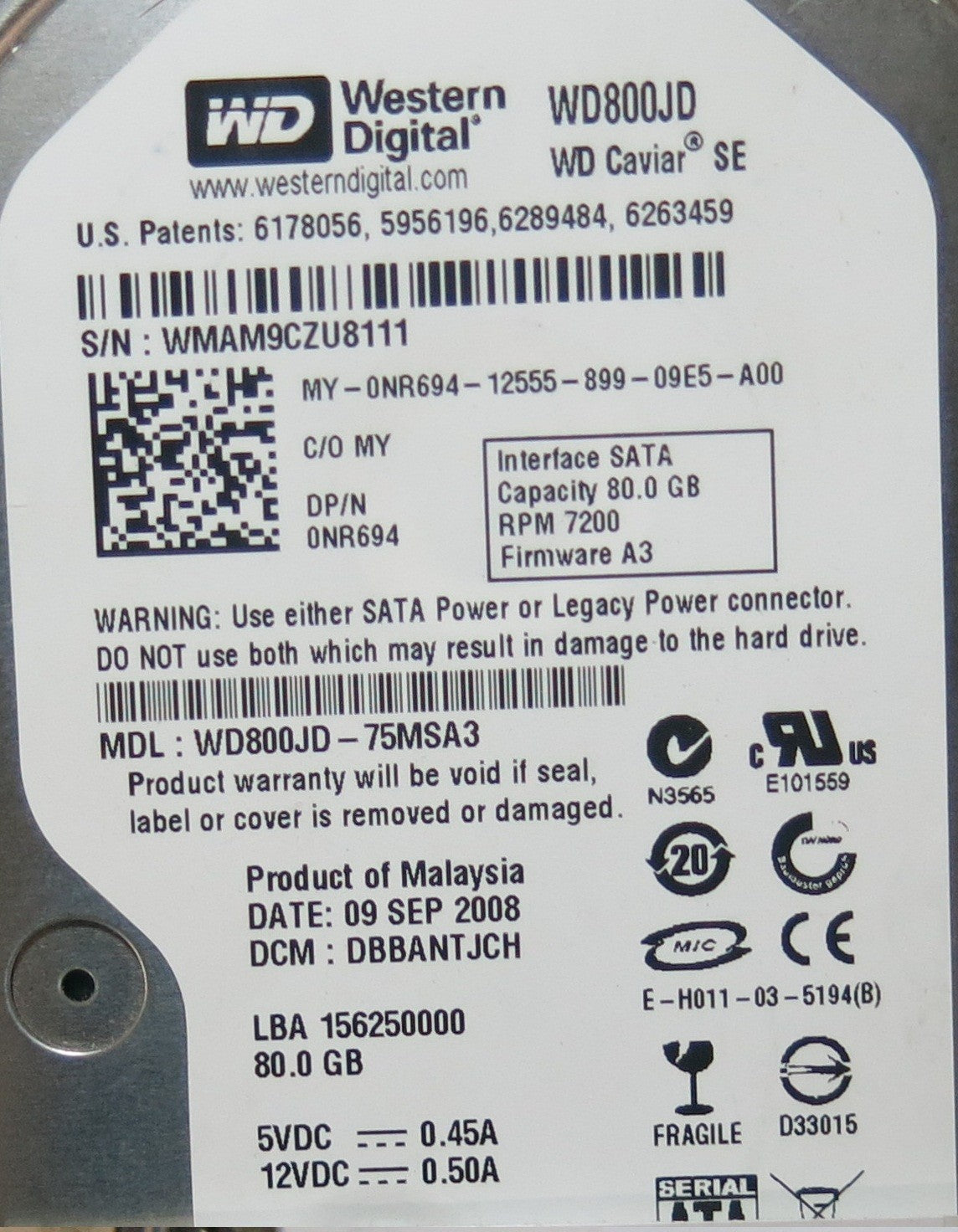 WD800JD-75MSA3 2060-701335-006 REV A PCB