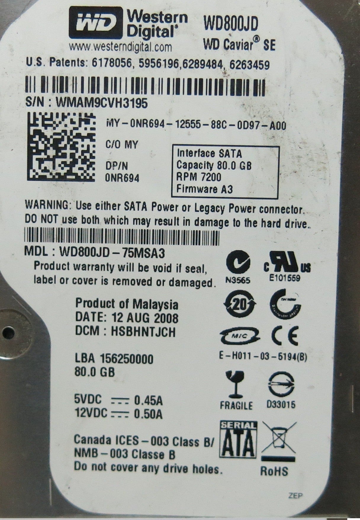 WD800JD-75MSA3 2060-701335-006 REV A PCB