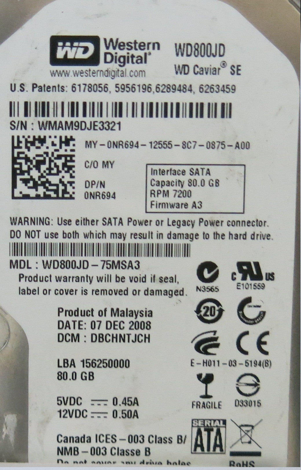 WD800JD-75MSA3 2060-701335-007 REV A  PCB