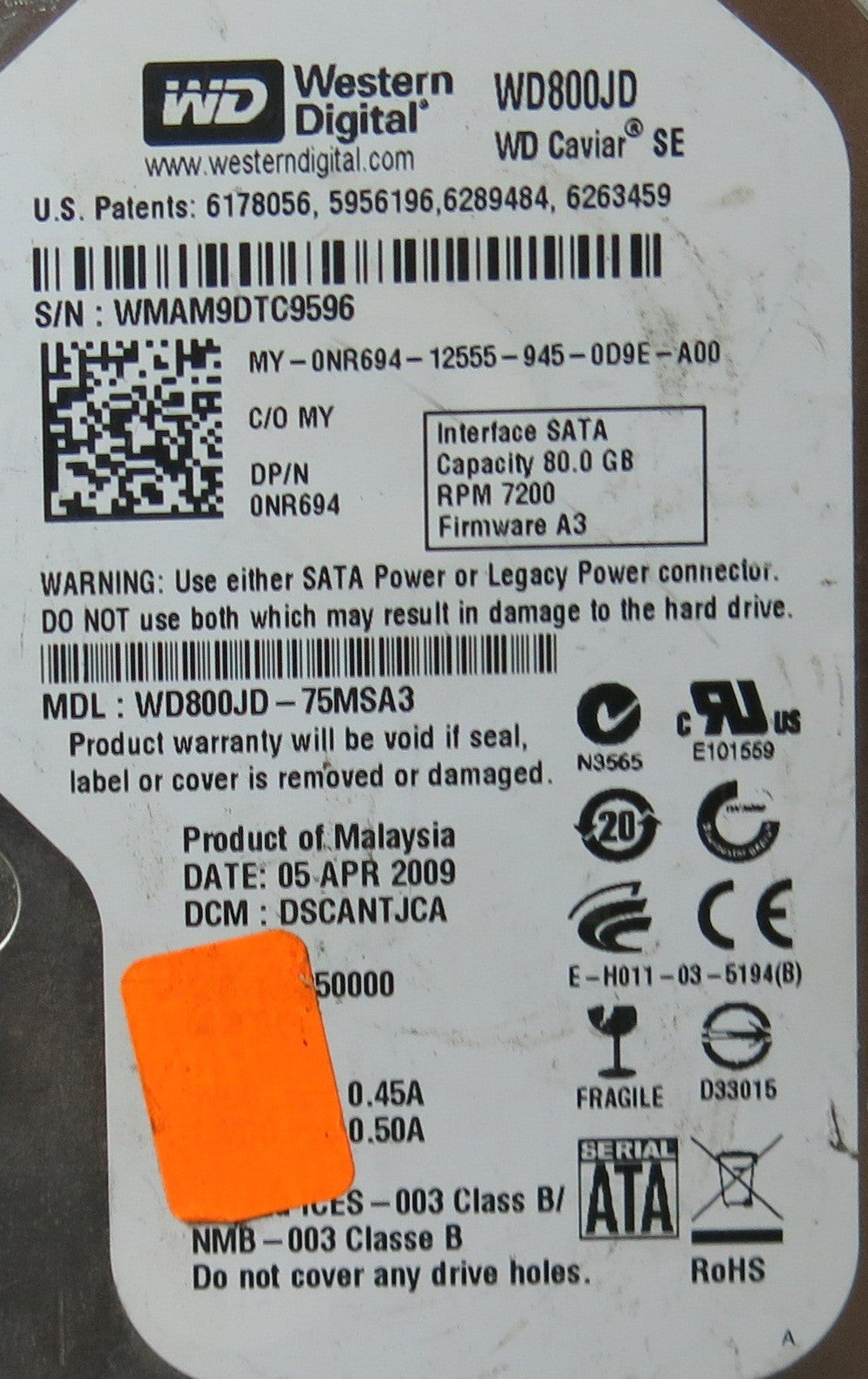 WD800JD-75MSA3 2060-701335-007 REV A PCB