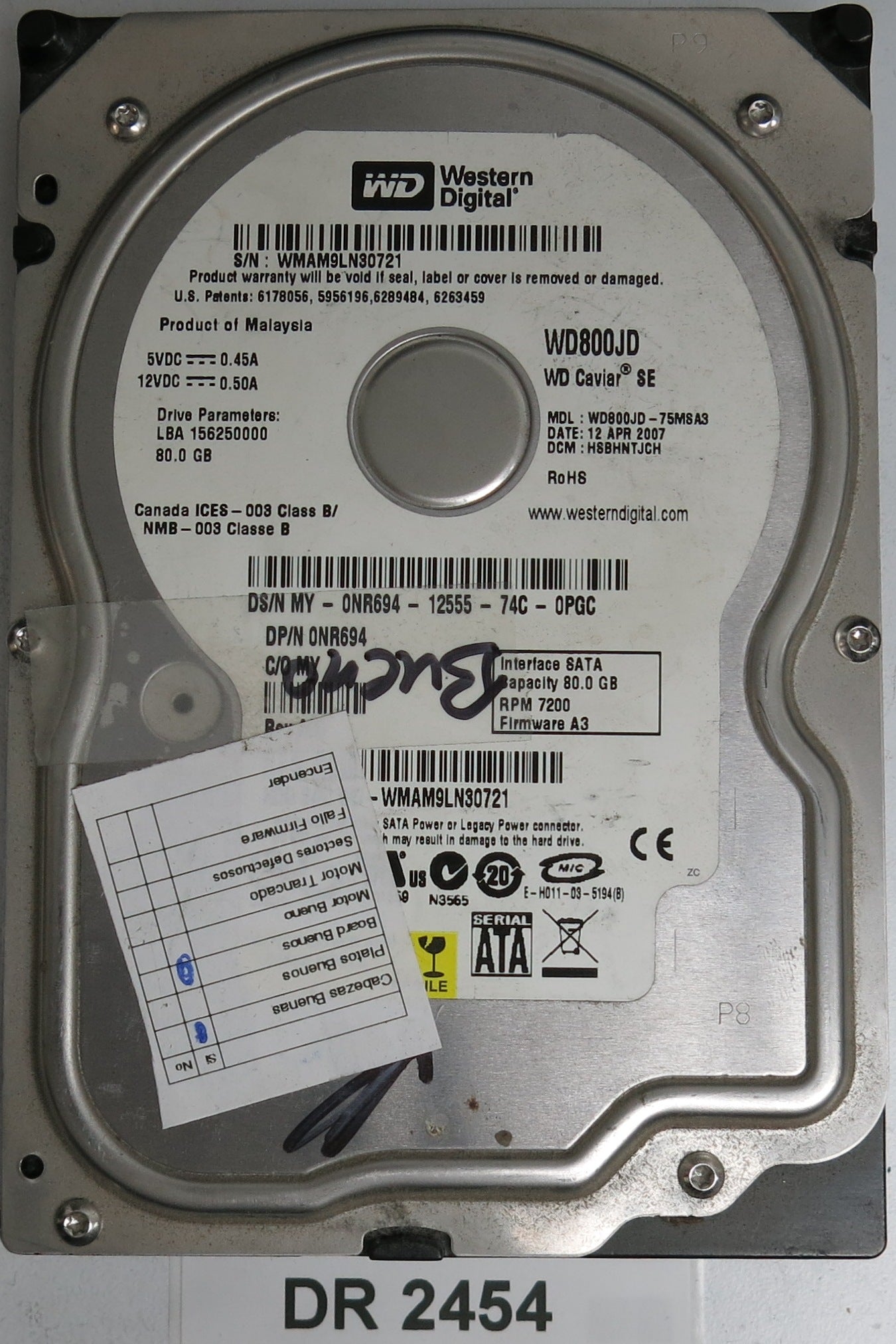 WD800JD-75MSA3, DCM H8BHNTJCH, 80GB 3.5, PCB 2060-701335-005 REV A