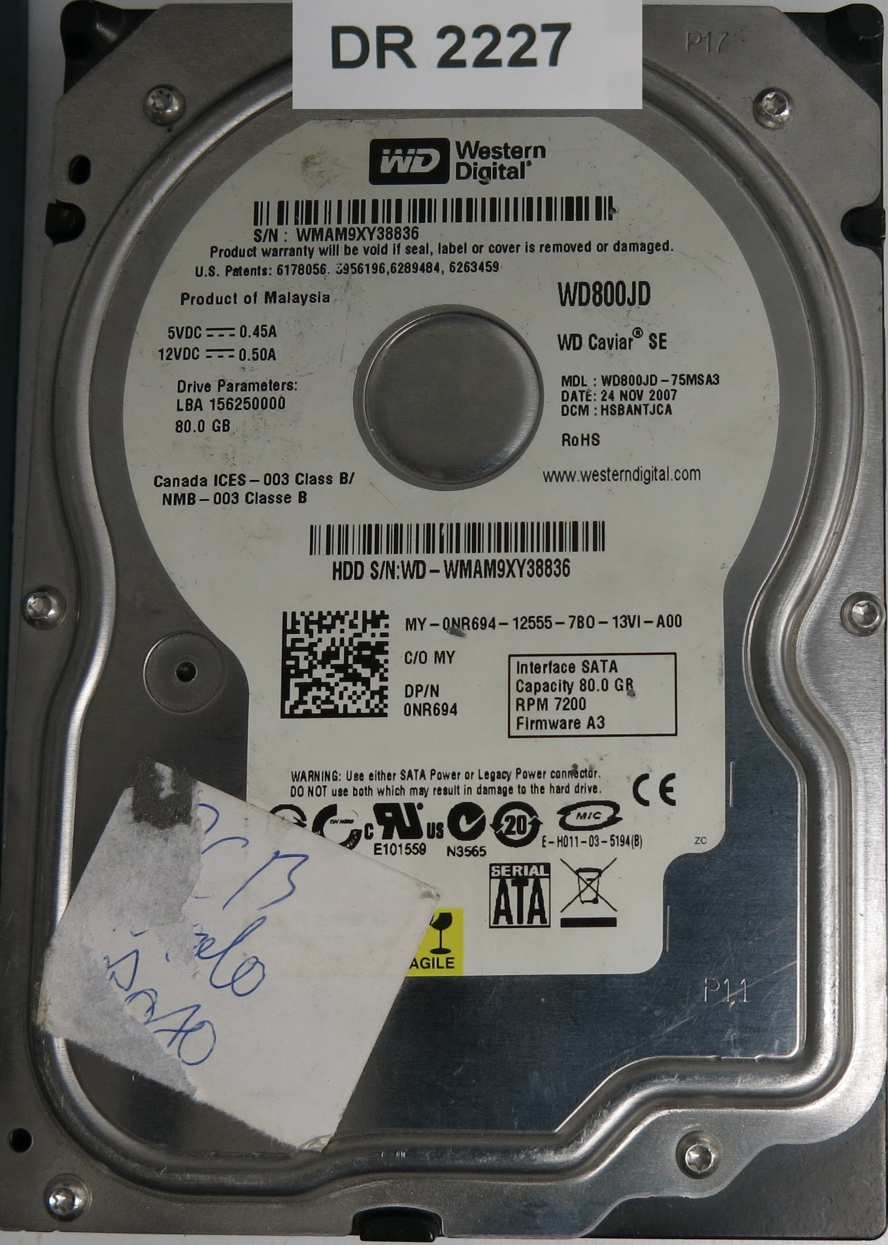 WD800JD-75MSA3 DCM HSBANTJCA 80GB 3.5 PCB 2060-701335-005 REV A