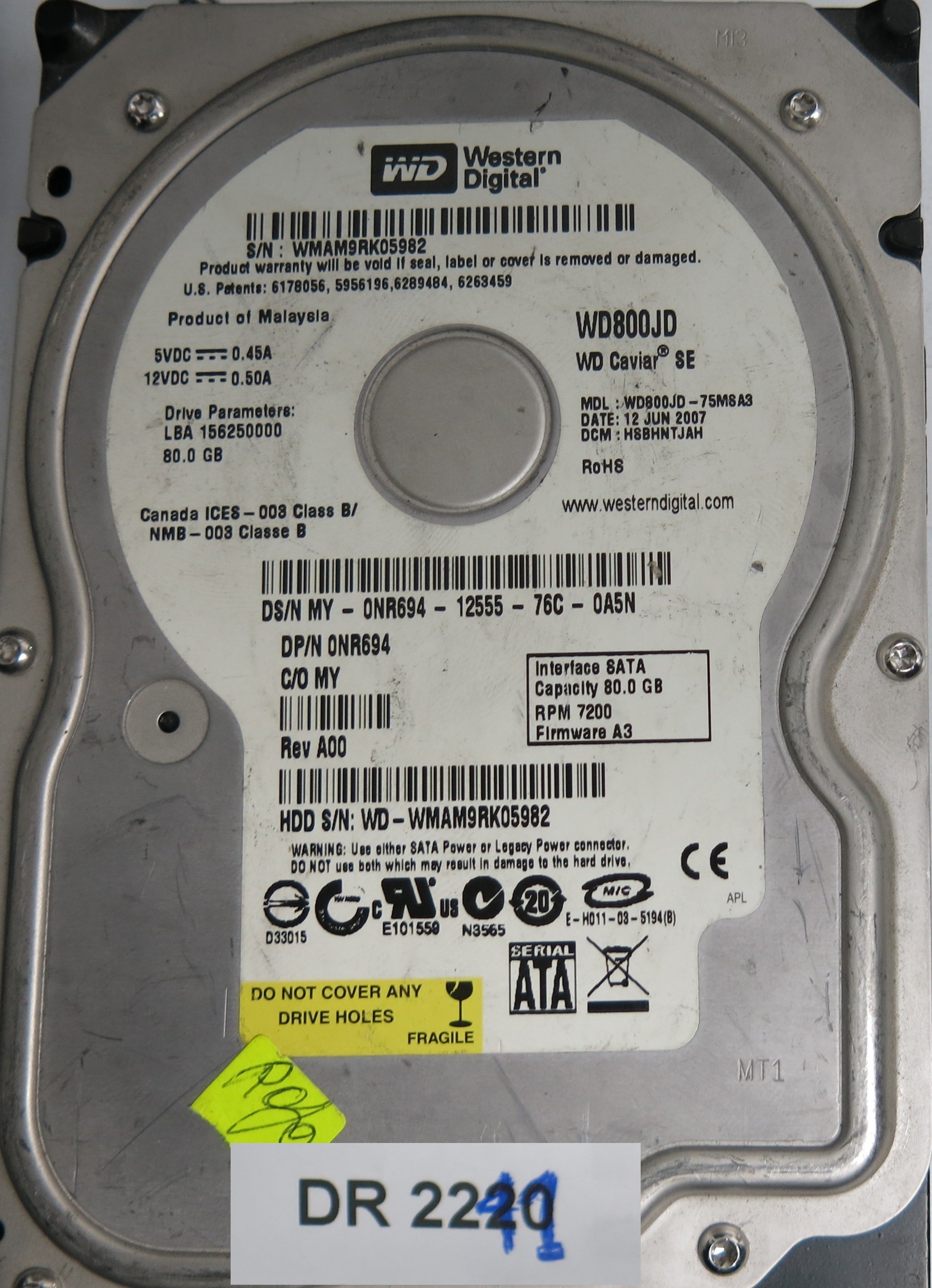 WD800JD-75MSA3, DCM HSBHNTJAH, 80GB 3.5, PCB 2060-701335-005 REV A