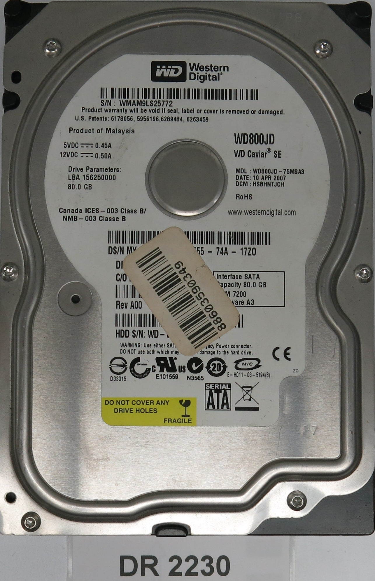 WD800JD-75MSA3 DCM HSBHNTJCH WMAM9LS25772 80GB 3.5 PCB 2060-701335-005 REV A
