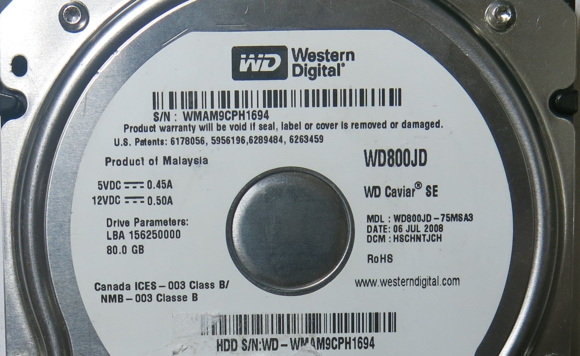 WD800JD-75MSA3 DCM HSCHNTJCH 2060-771335-006 REV A PCB