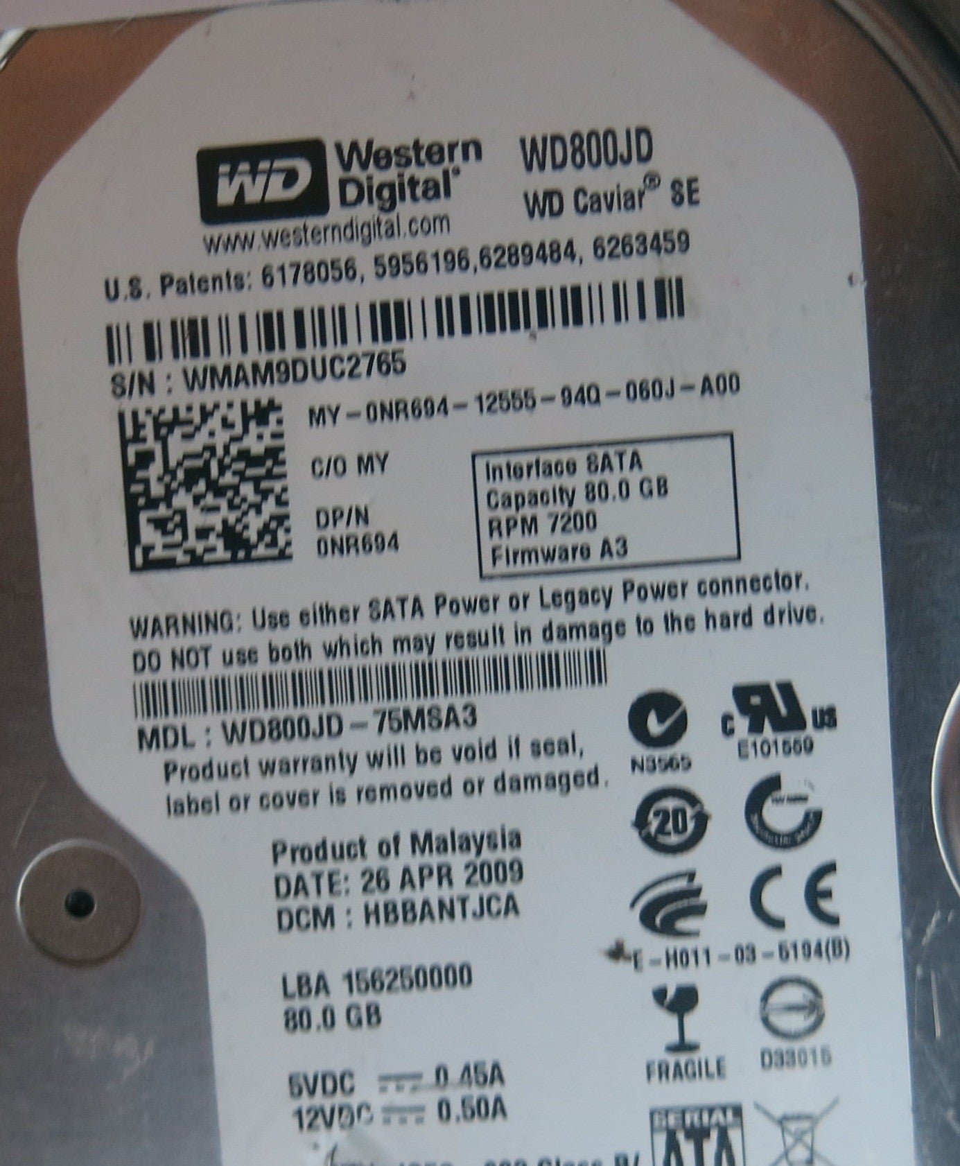 WD800JD-75MSA3, PN , DCM  HBBNTJCA, 2060-701335-007 REV A PCB