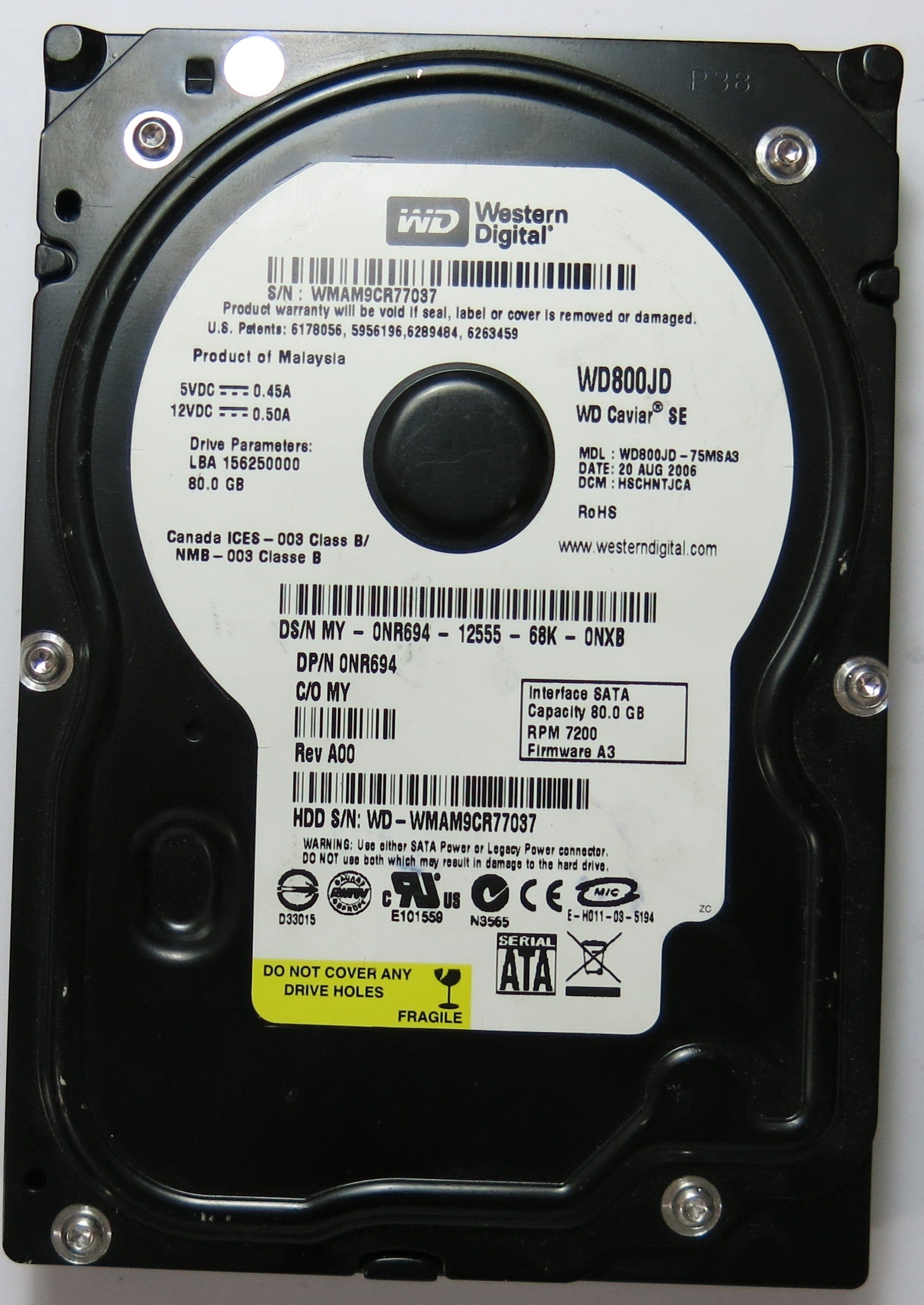 WD800JD-75MSA3 PN FW HSCHNTJCA 80GB