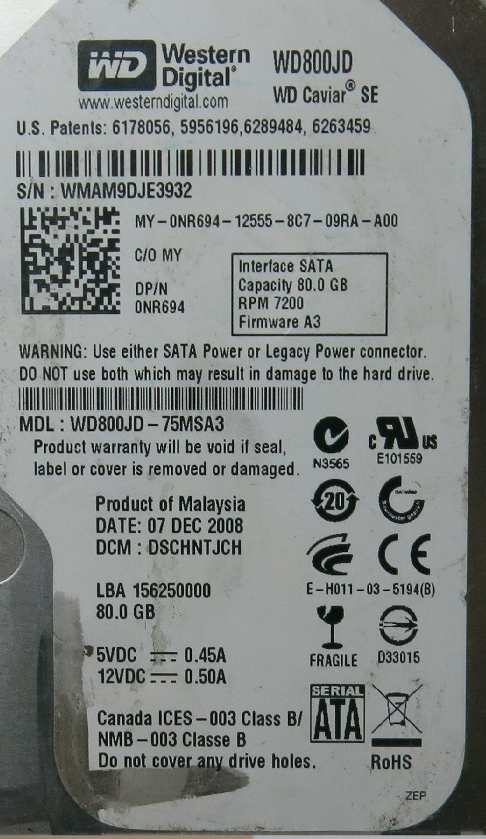 WD800JD-75MSA32060-701335-007 REV A PCB