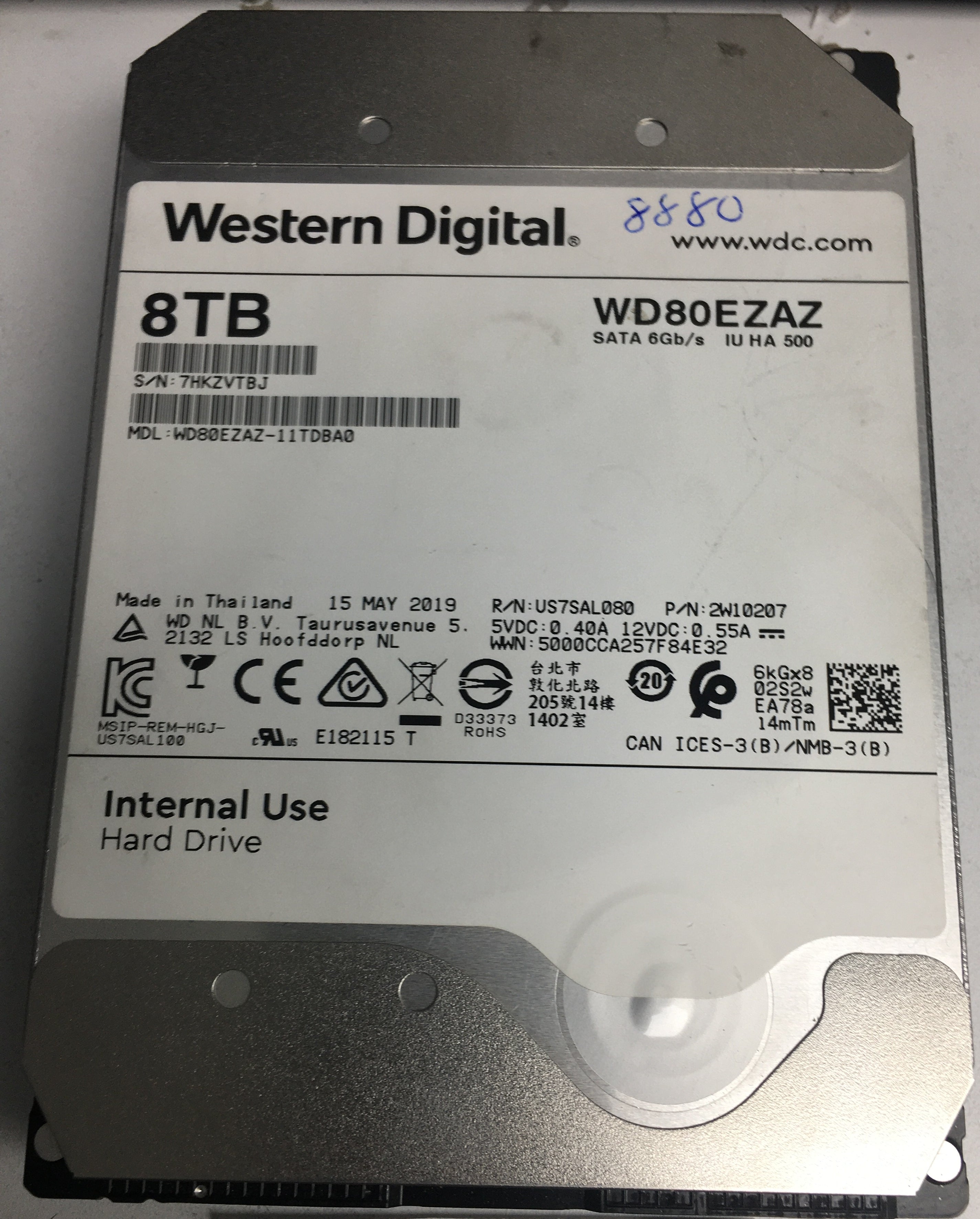 WD80EZAZ-11TDBA0  Serial Number: 7HKZVTBJ  8TB 3.5  PCB 2060- REV A
