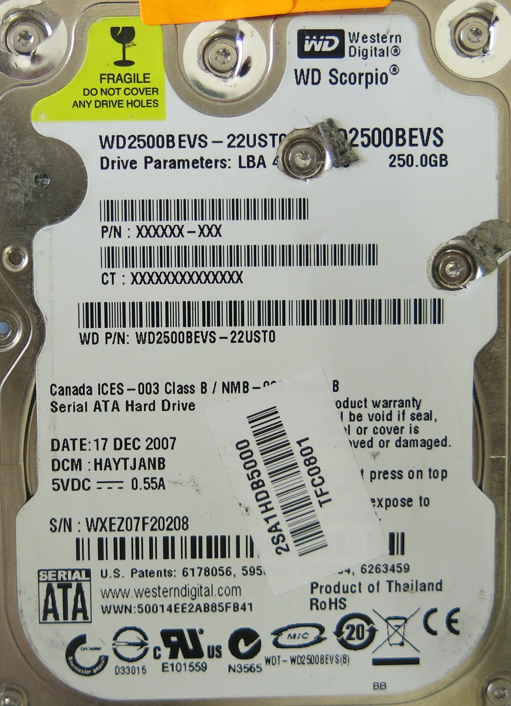 WESTER DIGIATAL WS2500BEVS-22UST0 DCM HAYTJANB PCB  2060-701499-000 REV A