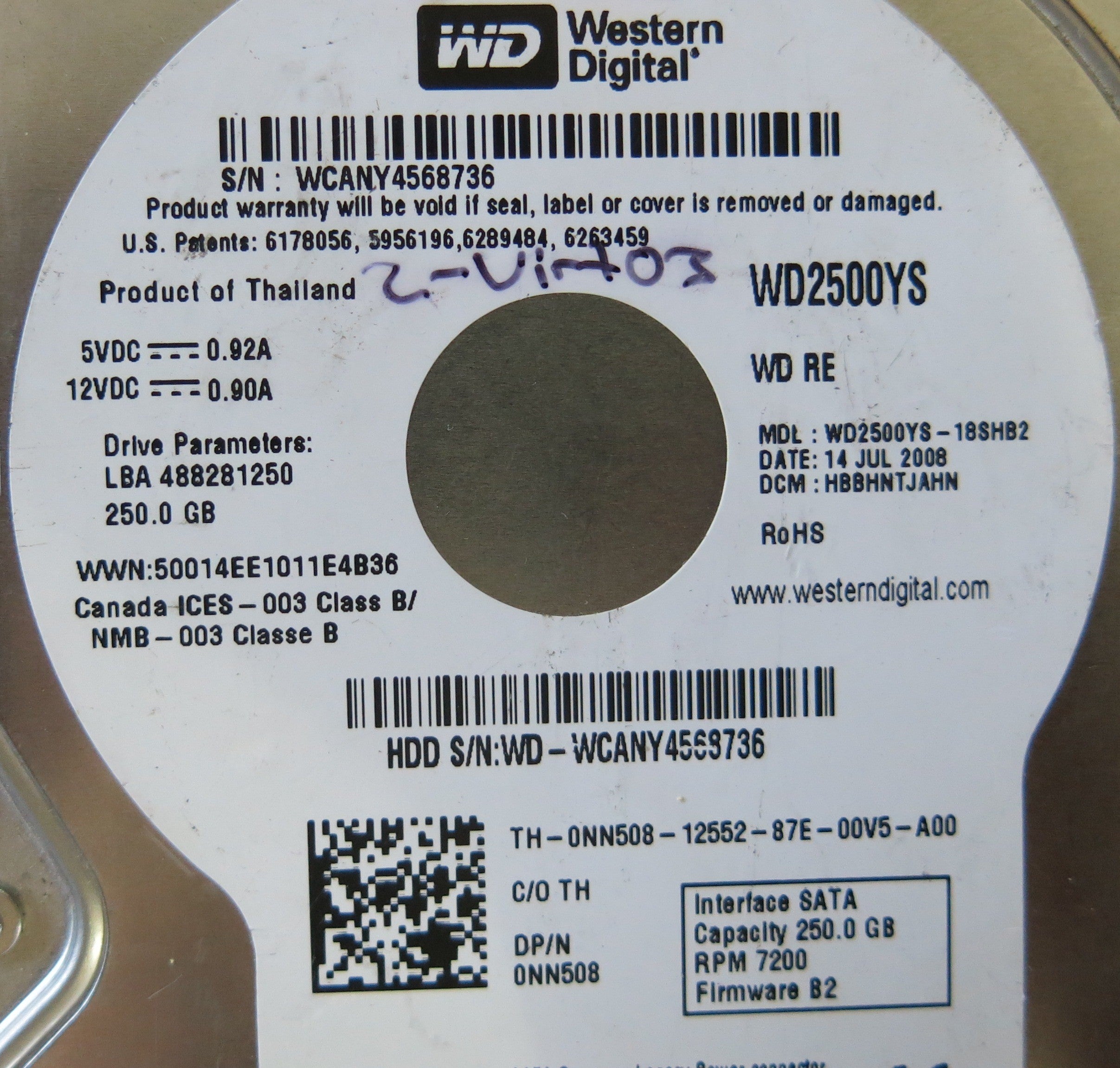 WESTER DIGITAL WD2500YS-18SHB2  PCB 2060-701335-005 REV A
