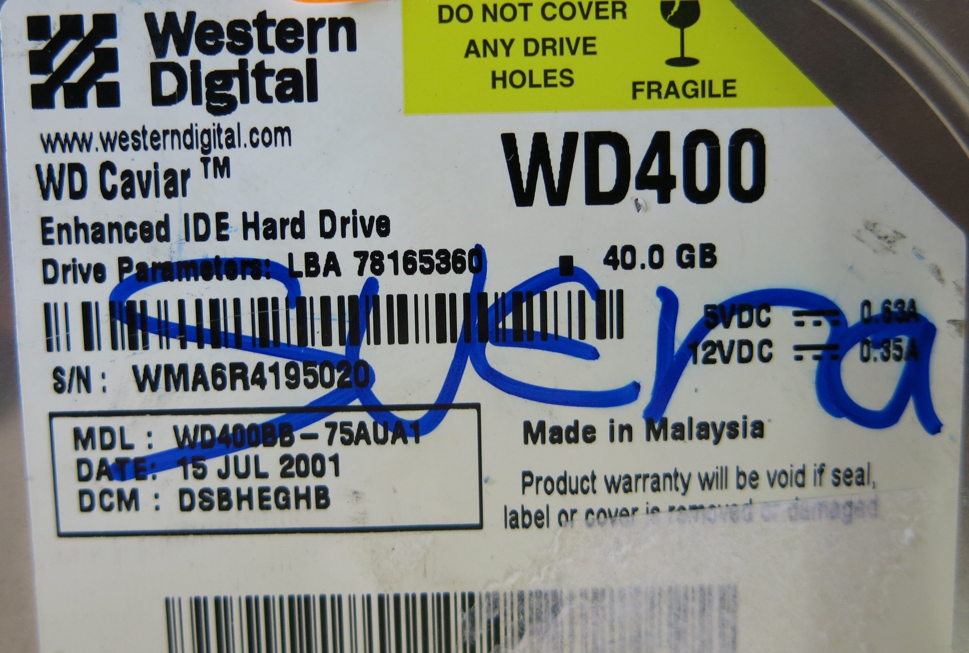 WESTER DIGITAL WD400BB-75AUA1 2060-001003-001 REV A PCB