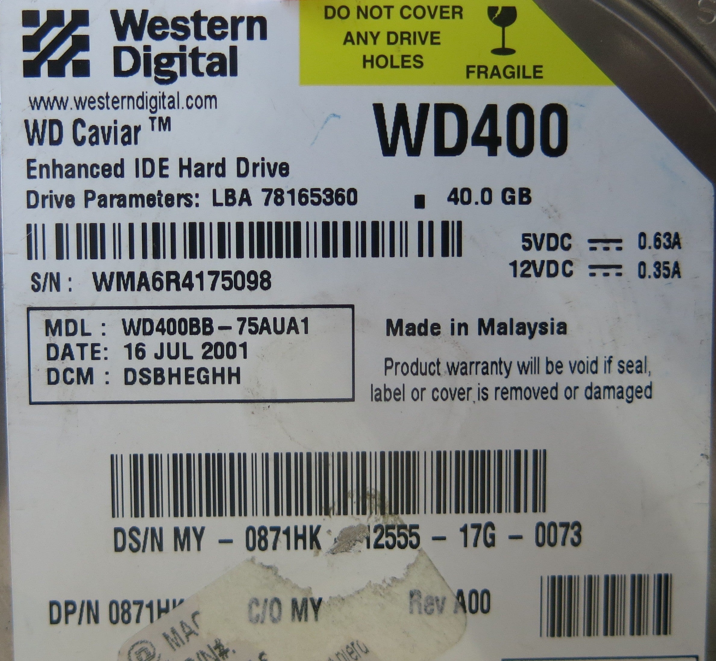 WESTER DIGITAL WD400BB-75UA1 2060-001003-001 REV A PCB
