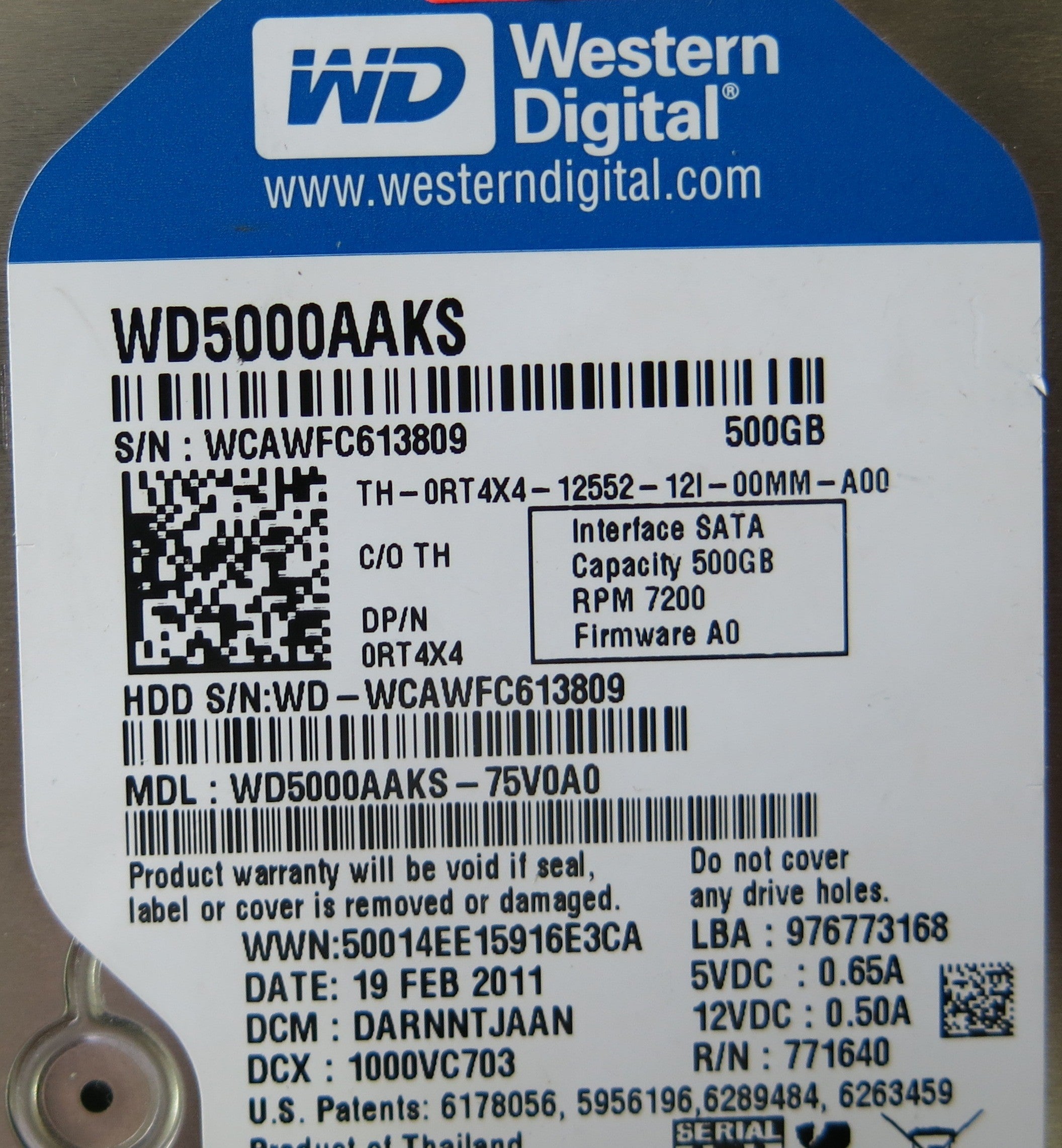 WESTER DIGITAL WD5000AAKS-75V0A0 PCB 2060-771640-003 REV A