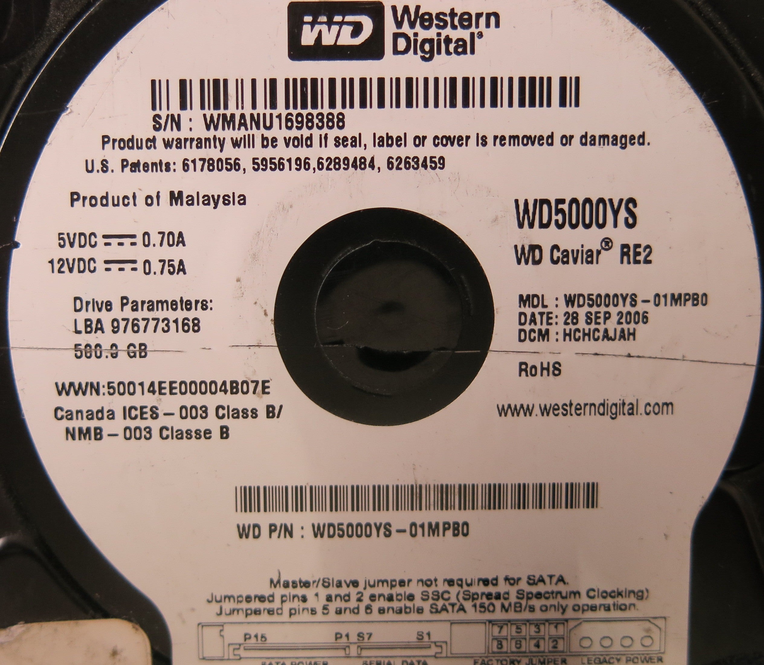 WESTER DIGITAL WD5000YS-01MPB0 2060-701383-001 REV A PCB