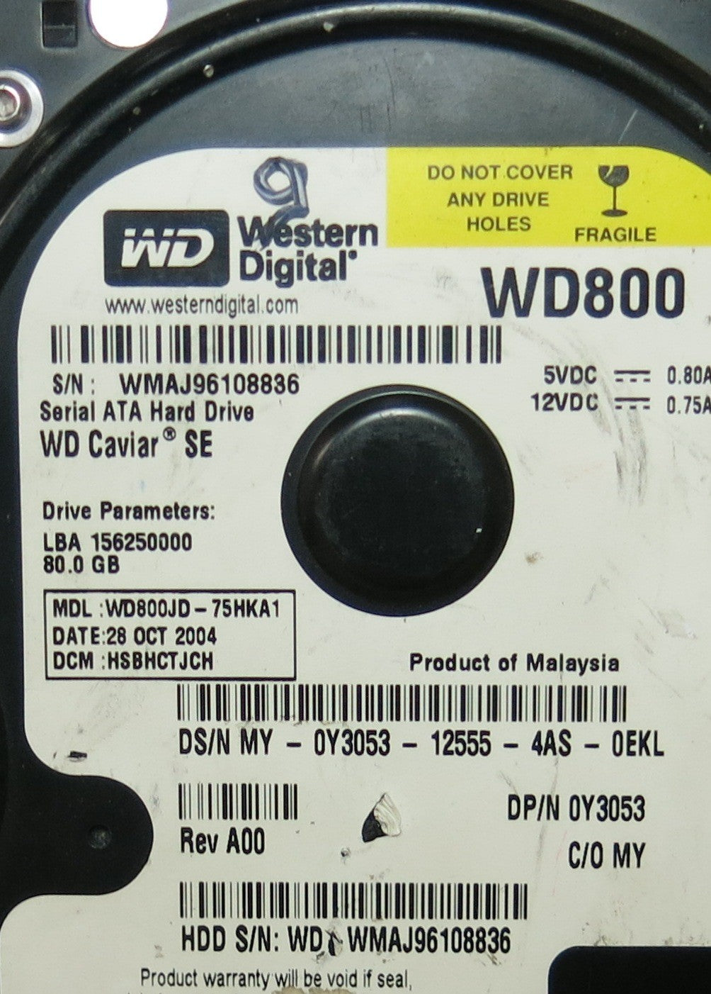 WESTERN DIGITAL WD'WMAJ96108836, DCM 2060-001252-000 REV A,  PCB