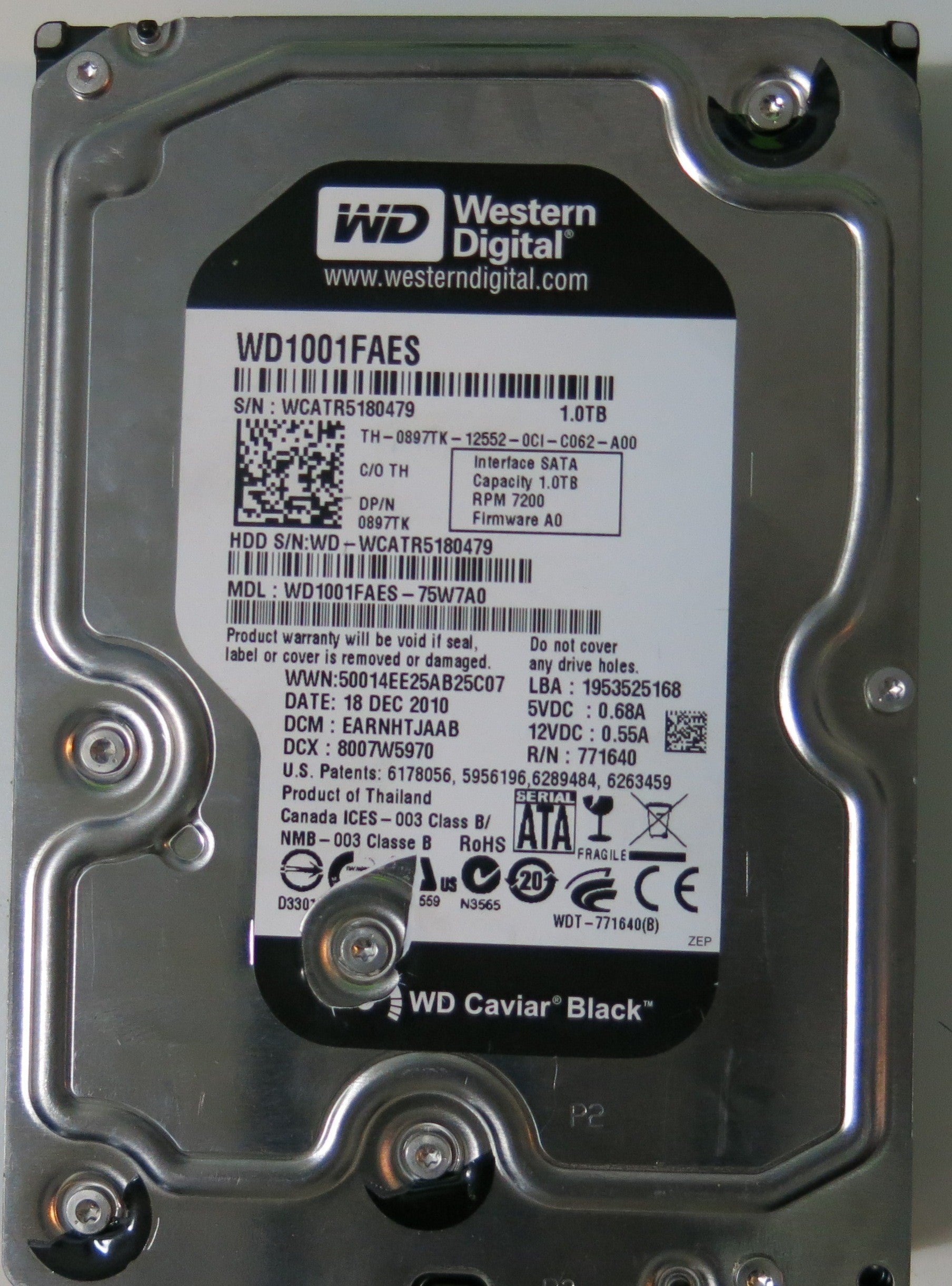 WD1001FAES-75W7A0 PCB: 2060-771640-003 REV A P1,  1.0TB