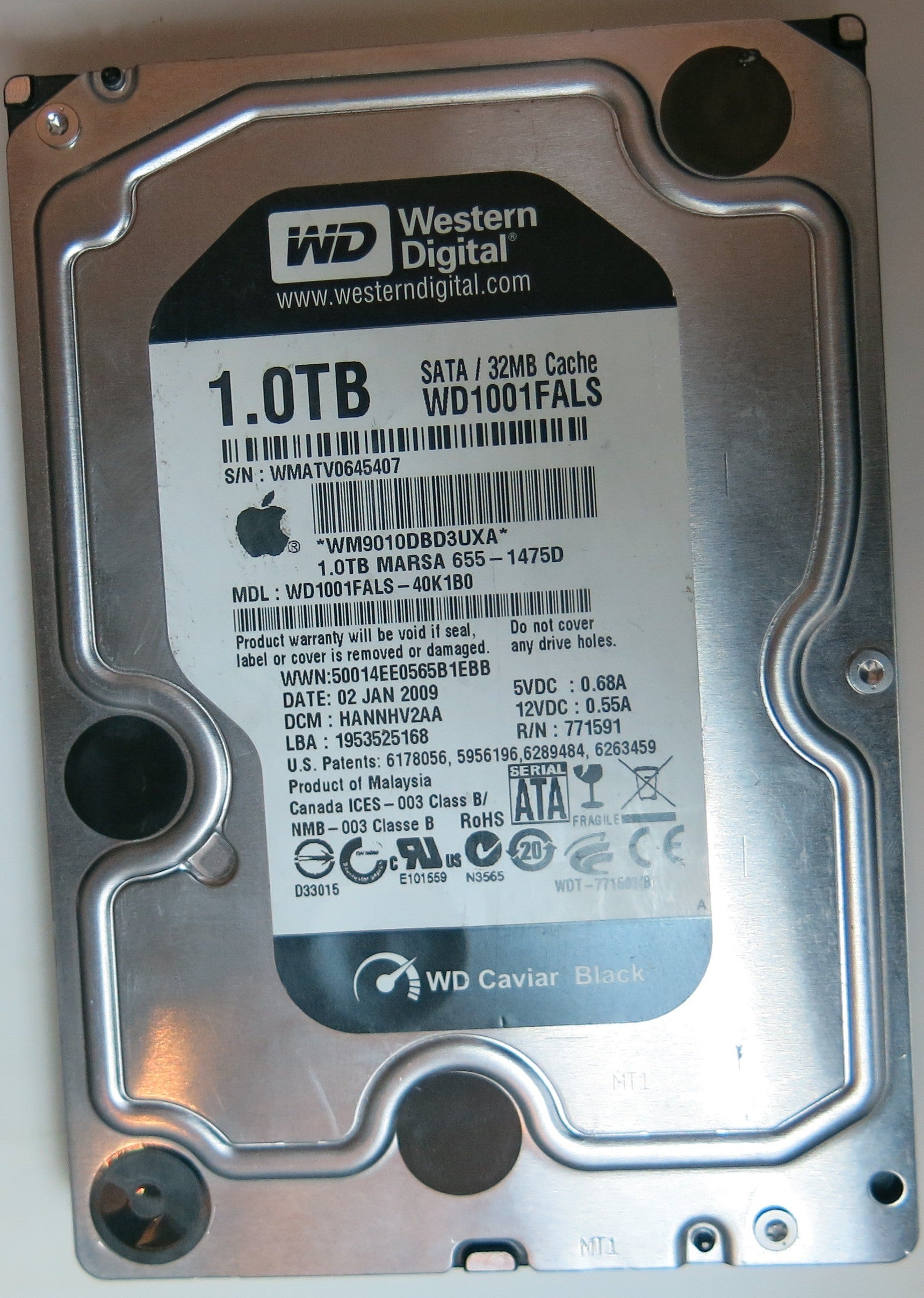 WD1001FALS-40K1B0 PCB: 2060-771591-000 REV P1 SERIAL NUMBER: WMATV0645407 DCM HANNHV2AA 1 TB