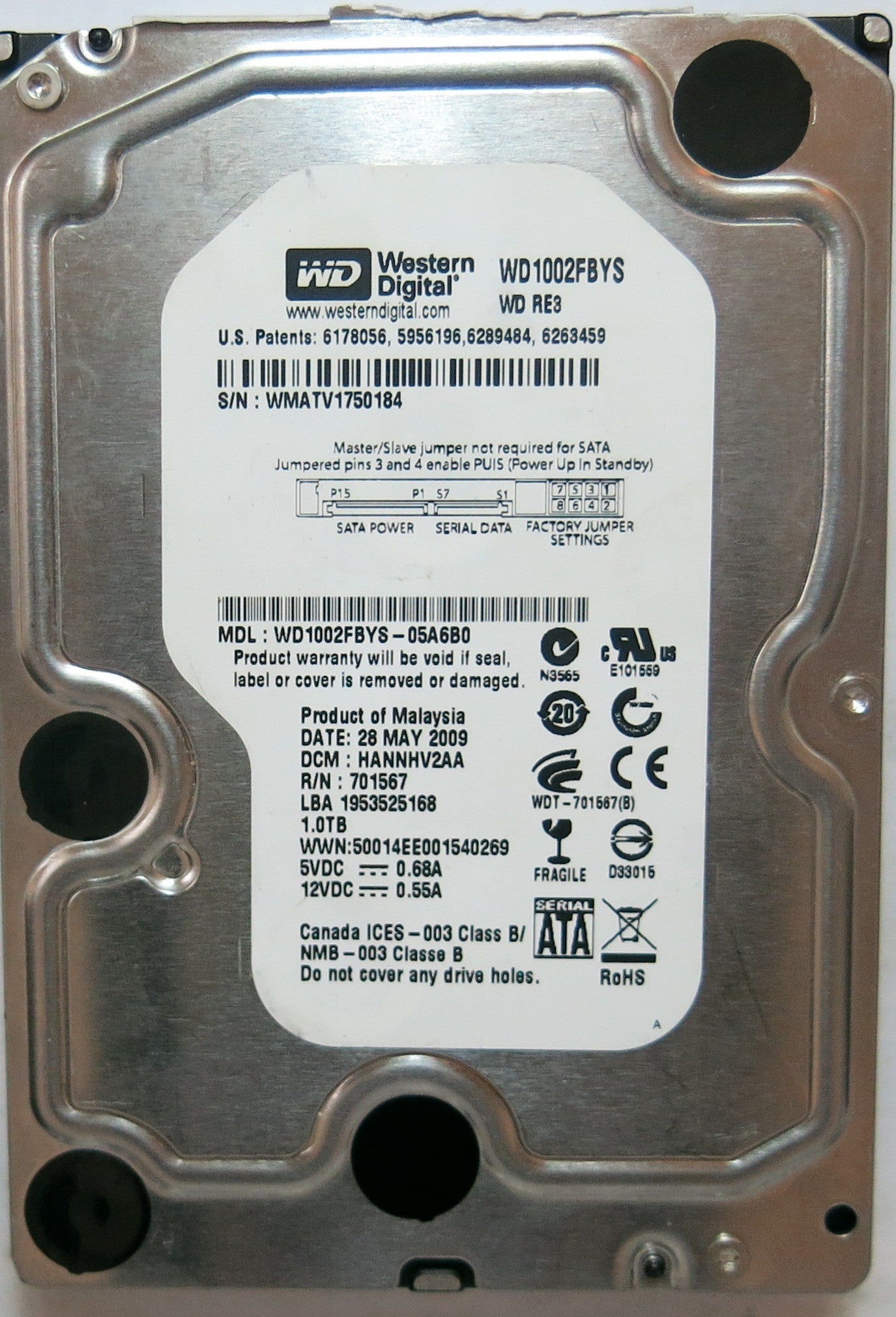 WD1002FBYS'05A6B0 PCB: 2060-701567-000 REV A SERIAL: WMATV1750184 DCM: ANNHV2AA FW ANNHV2AA  1,0TB