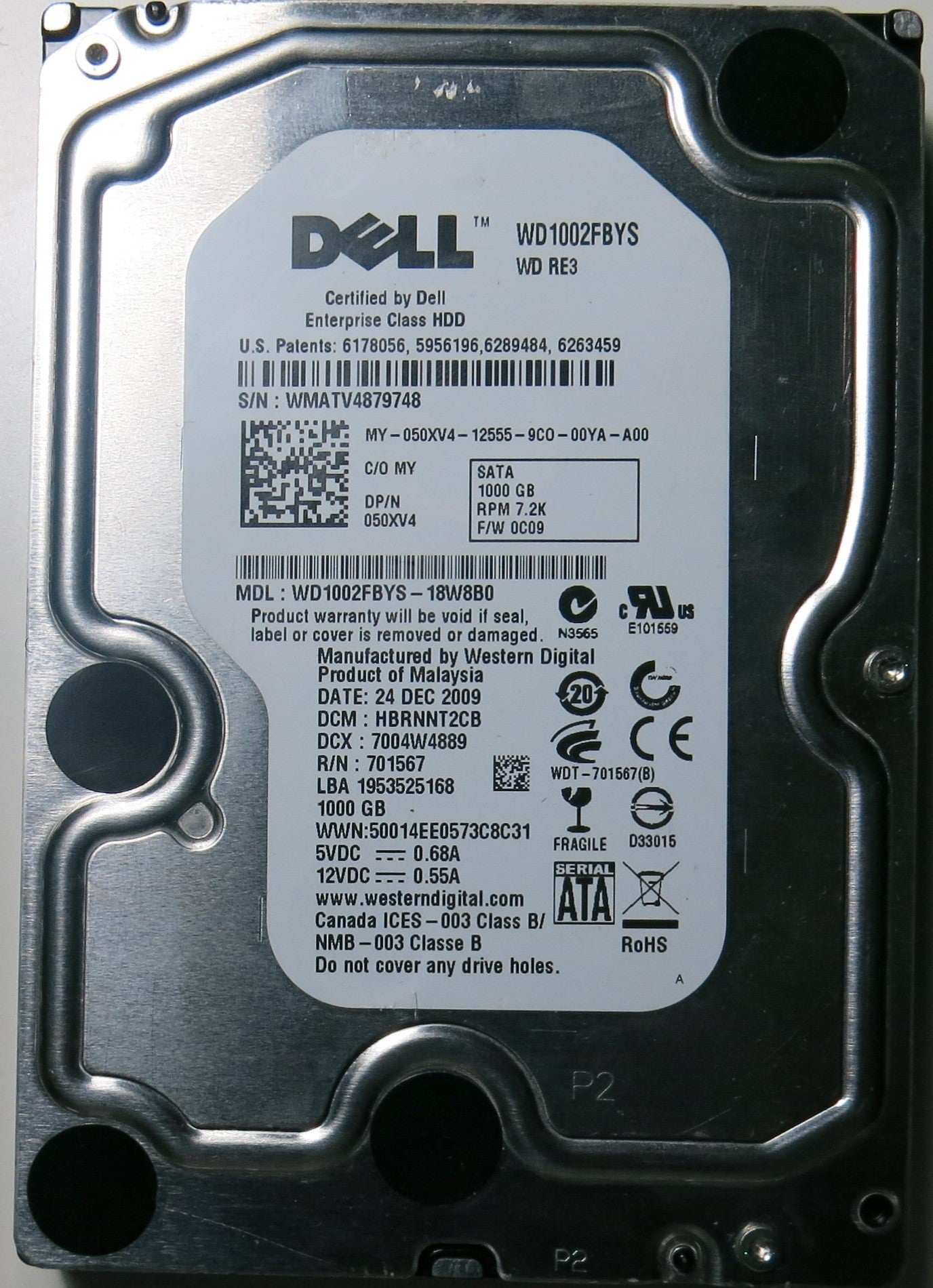 WD1002FBYS-18W8B0 PCB: 2060-701567-000 REV A SERIAL: WMATV4879748 DCM HBRNNT2CB FW HBRNNT2CB 1.0TB
