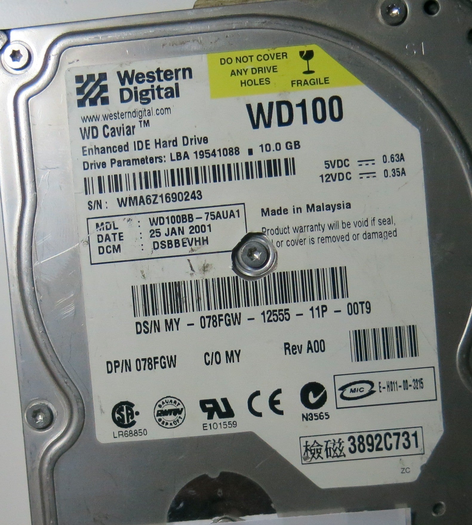 WESTERN DIGITAL WD100BB-75AU,  PCB