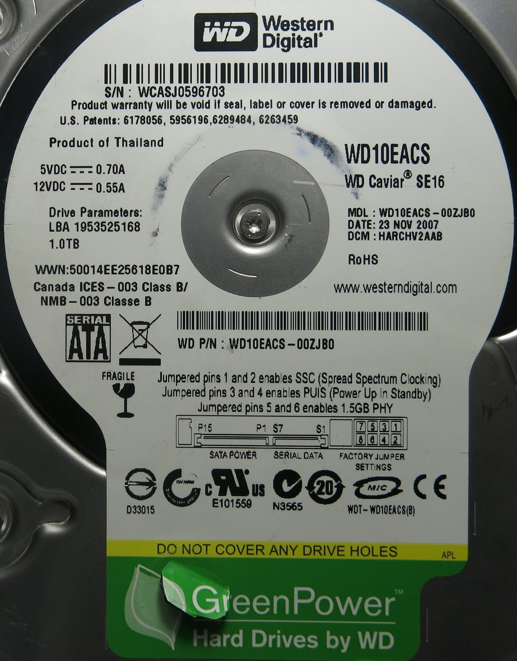 WESTERN DIGITAL WD10EACS-00ZJB0 2060-701474-002 REV A PCB