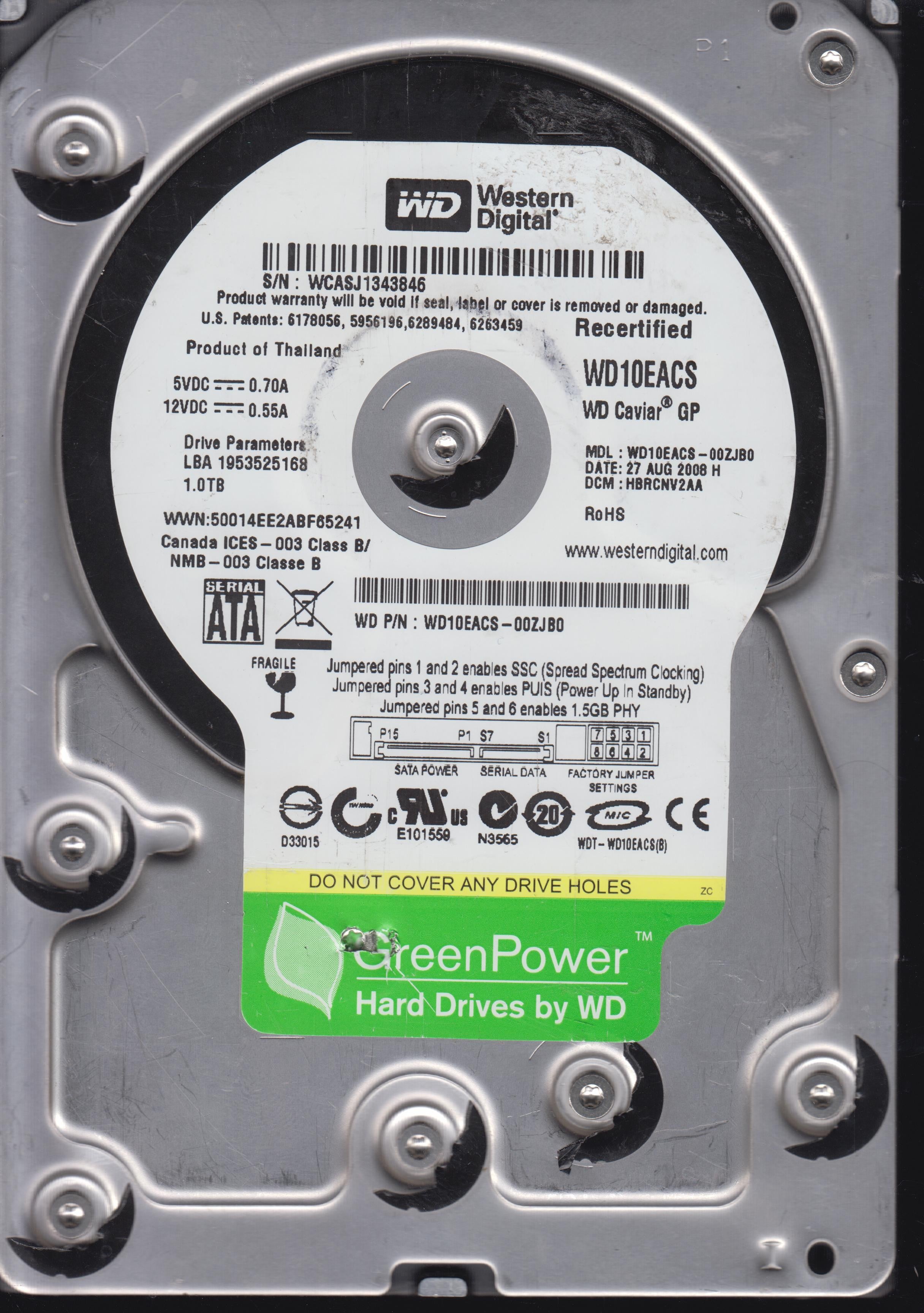 WESTERN DIGITAL WD10EACS-00ZJB0 2060-701474-004 REV A PCB
