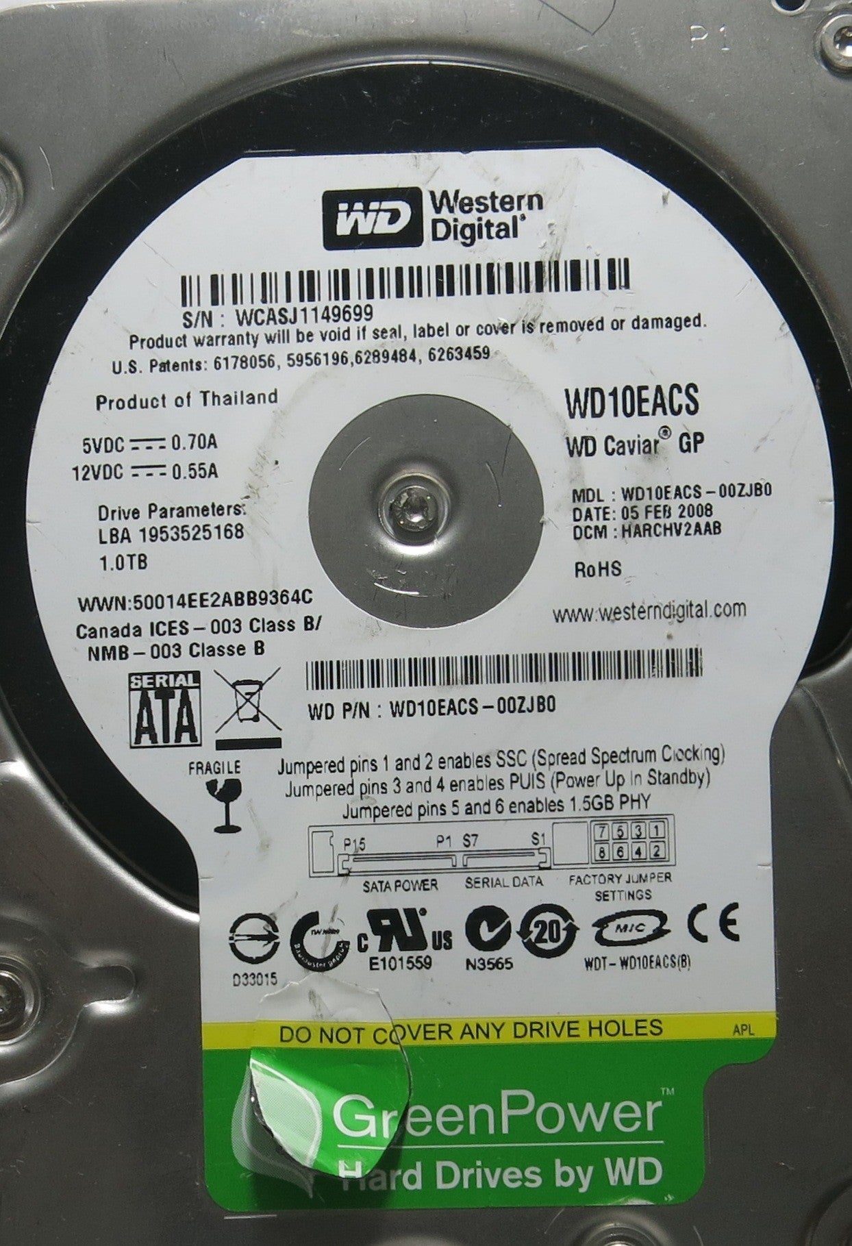 WESTERN DIGITAL WD10EACS-00ZJB0 2060-701474-004 REV A PCB