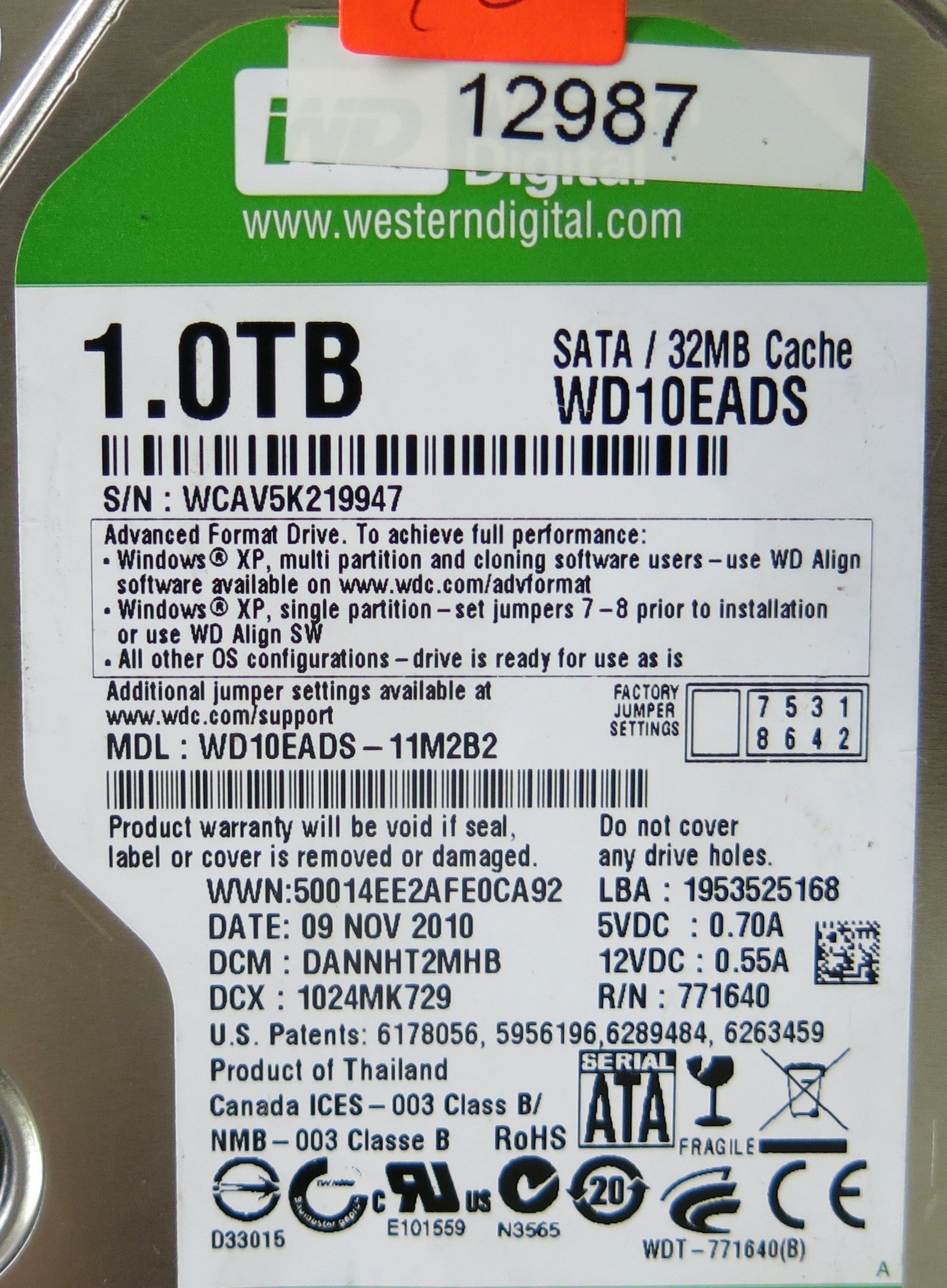 WESTERN DIGITAL WD10EADS-11M2B2 2060-771640-003 REV P1 PCB