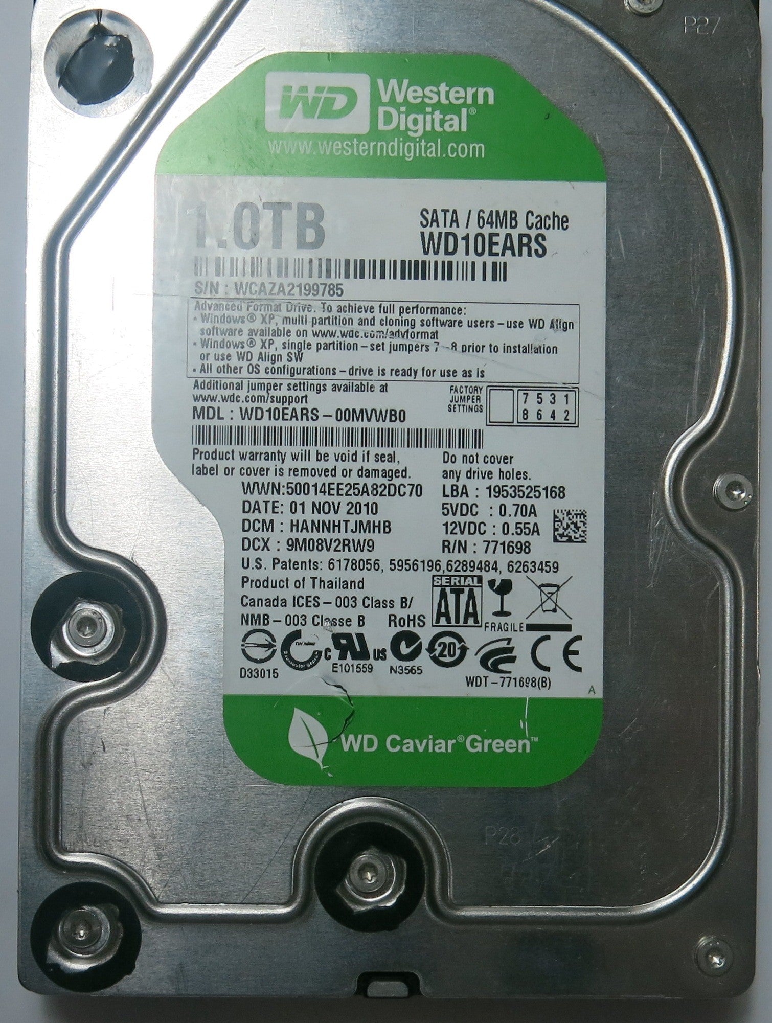WESTERN DIGITAL WD10EARS-00MVWB0 2060-771698-002 REV A PCB