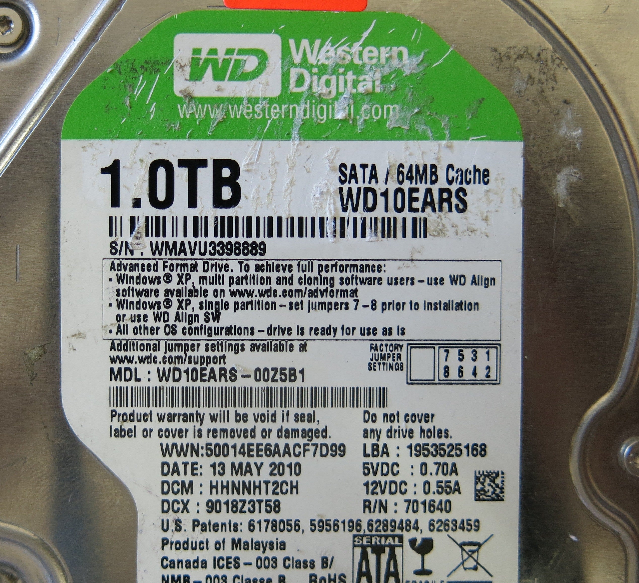 WESTERN DIGITAL WD10EARS-00Z5B1 2060-701640-002 REV A PCB