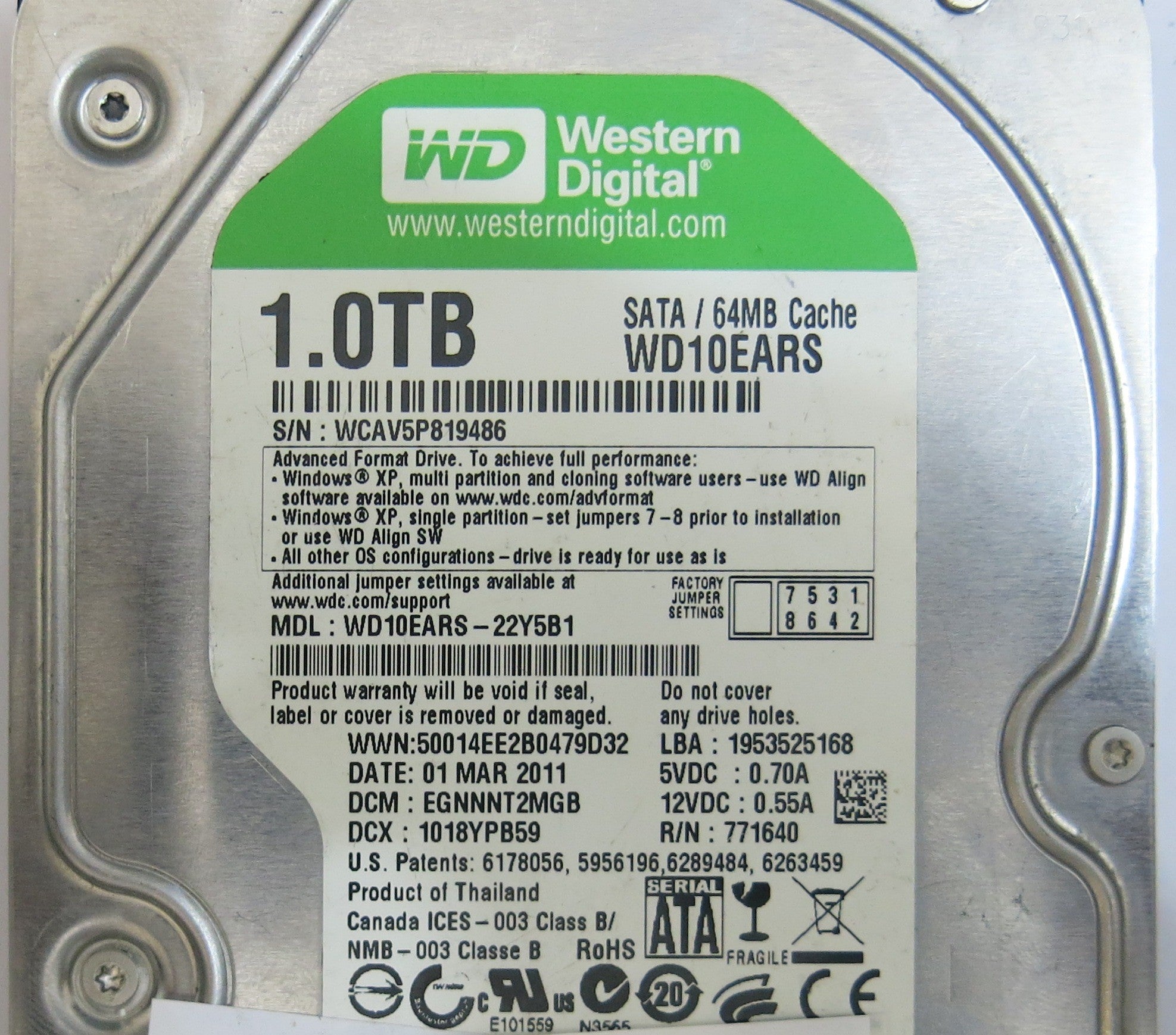 WESTERN DIGITAL WD10EARS-22Y5B2 2060-771640-003 REV A PCB